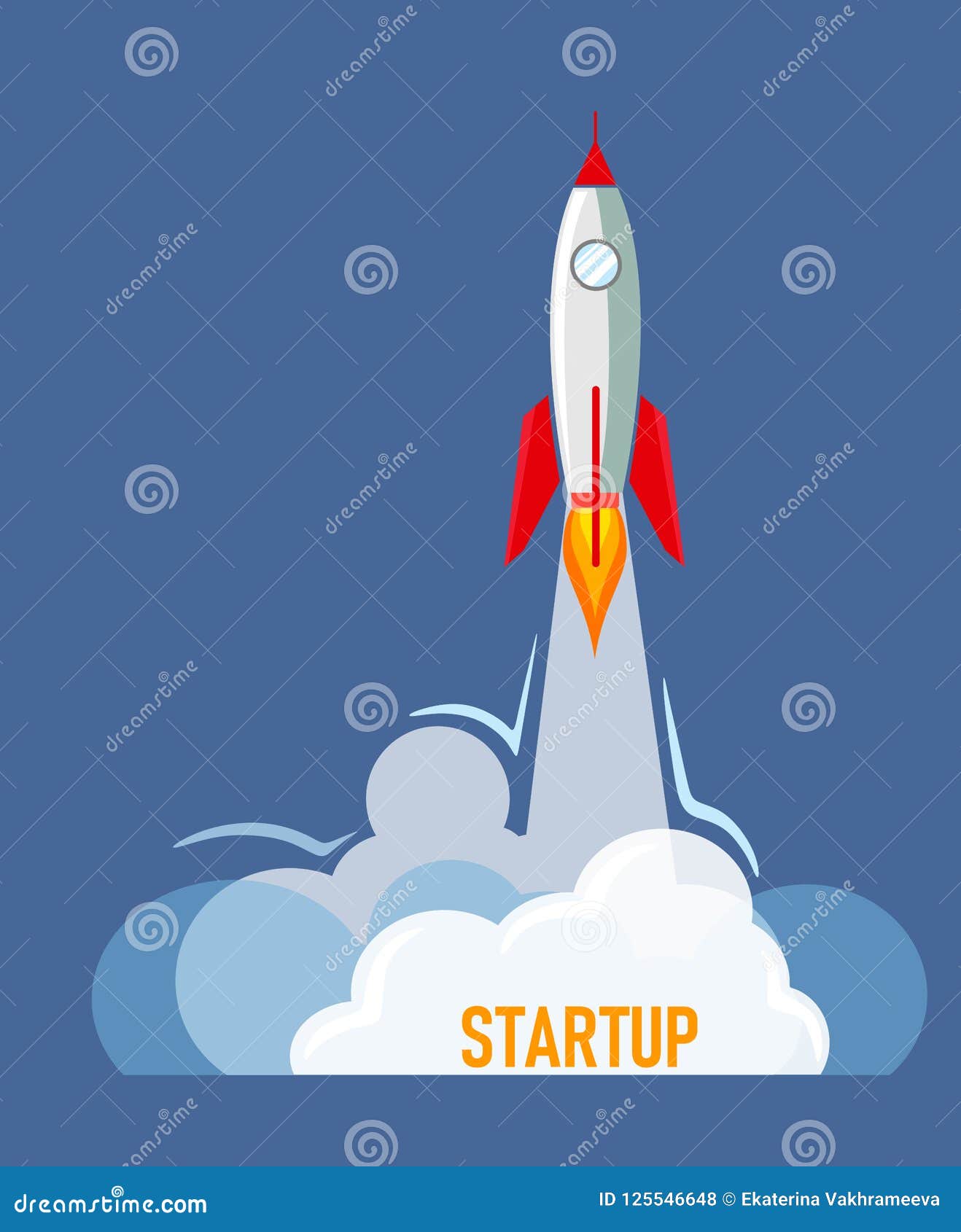 Rocket for Startup in Flat Style with Text Stock Vector Illustration