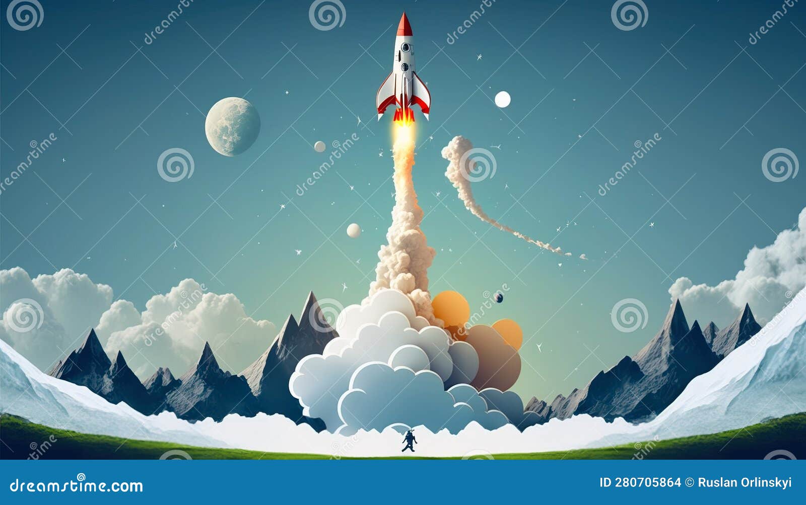 rocket start up - with its booster engines firing, the rocket hurtles towards the stars, embodying - ai generated.
