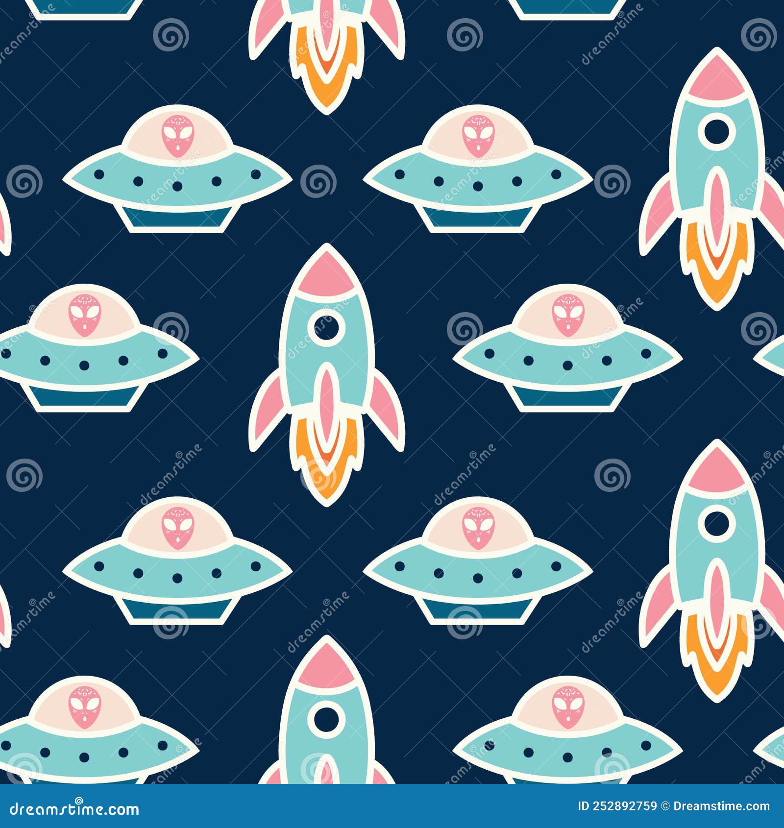 Rocket Sticker Pattern in Turquoise and Dark Blue Background Stock