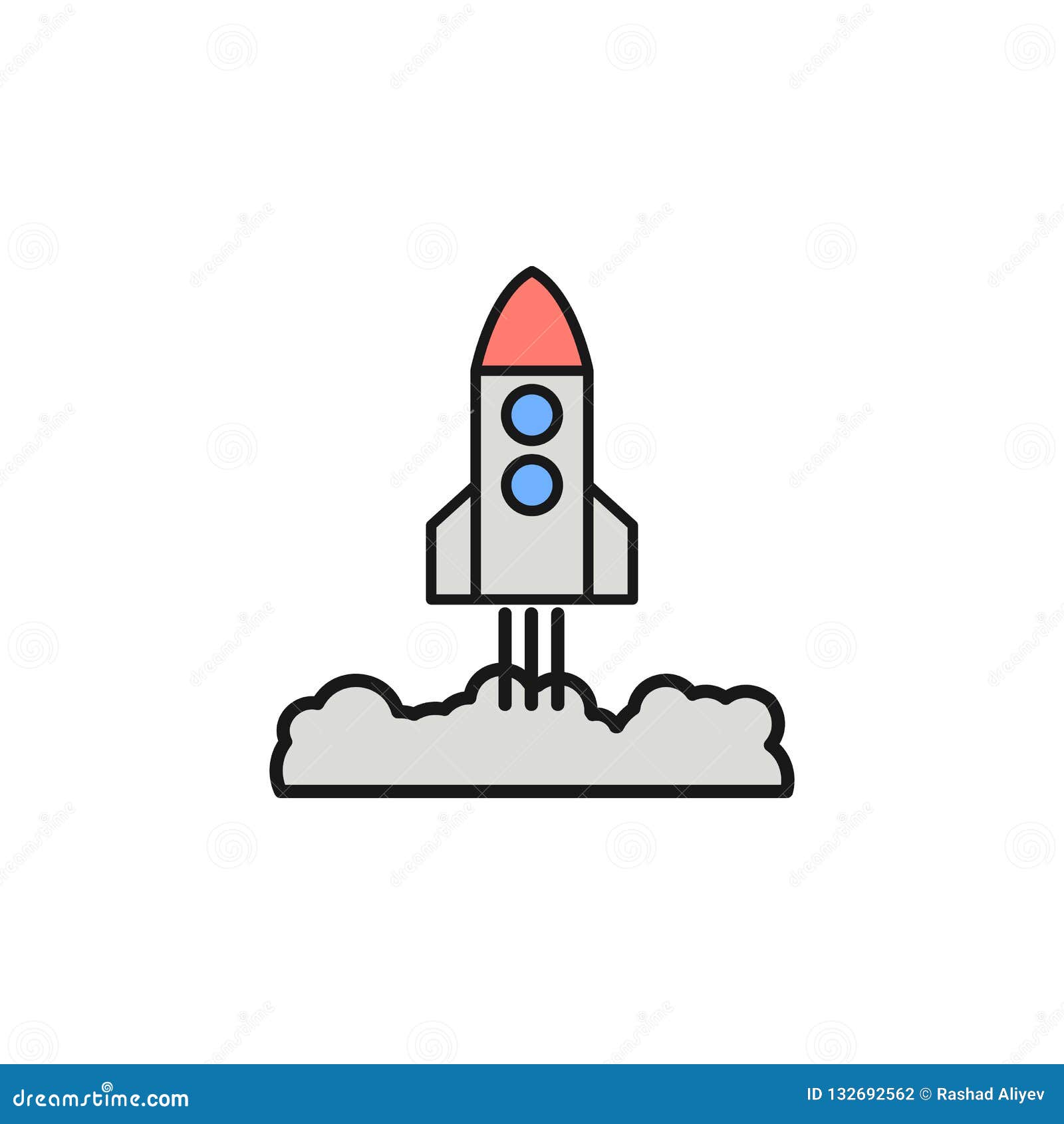 Rocket Taking Off Icon. Element of Space Outline Color Icon. Thin Line