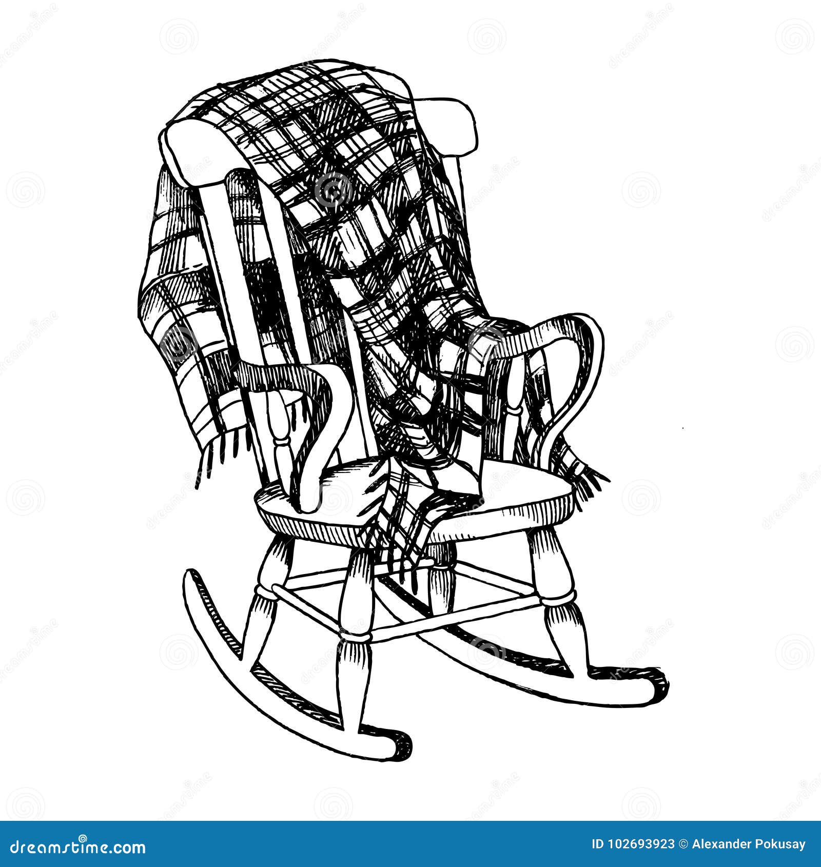 Rocking Chair And Plaid Engraving Vector Stock Vector