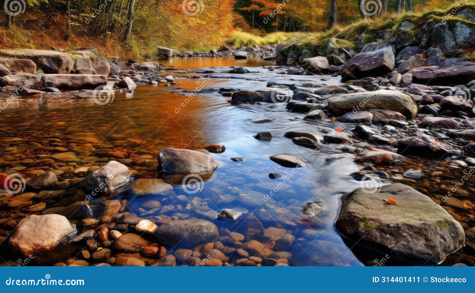 Autumn Colored Mountain River in Pont-aven School Style Stock