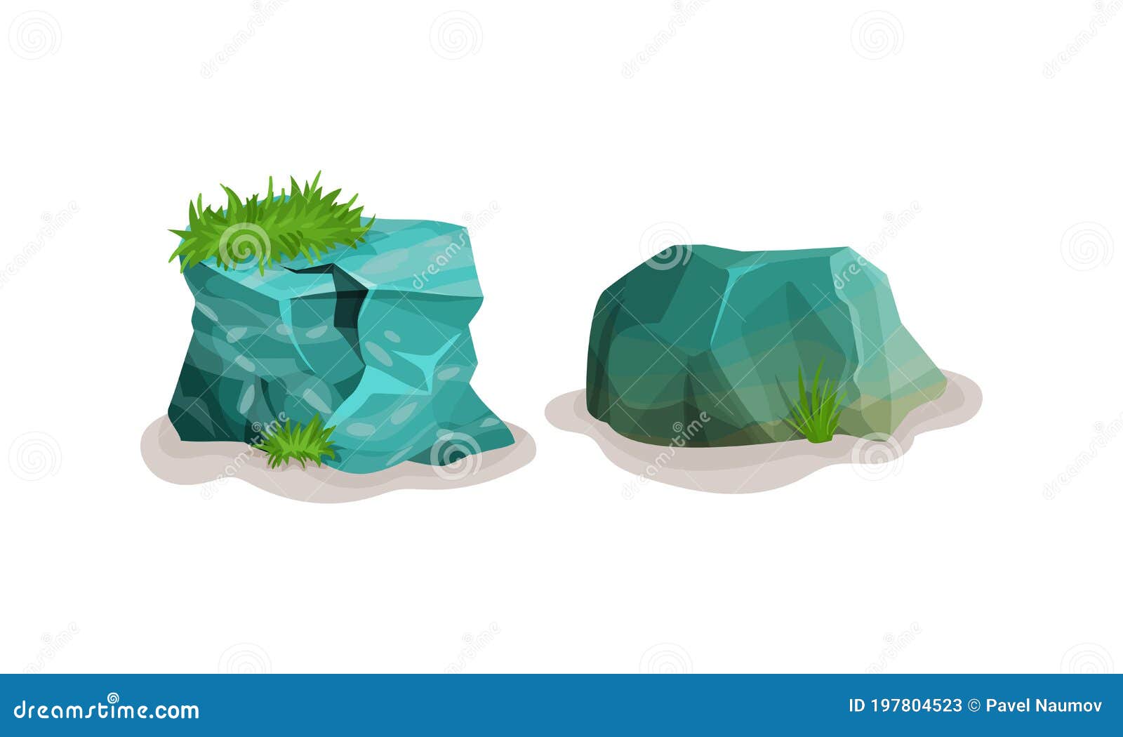 rocks and stones with green grass  set