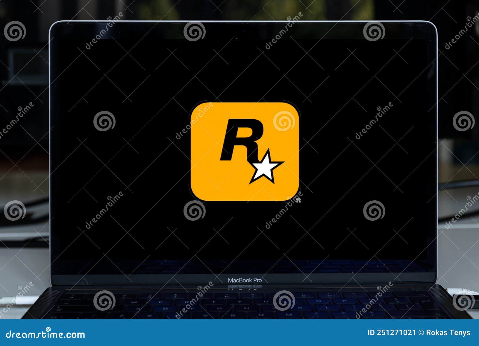 monitor logo Rockstar Games software house producer of video games, famous  for Grand Theft Auto and Red Dead Redemption Stock Photo