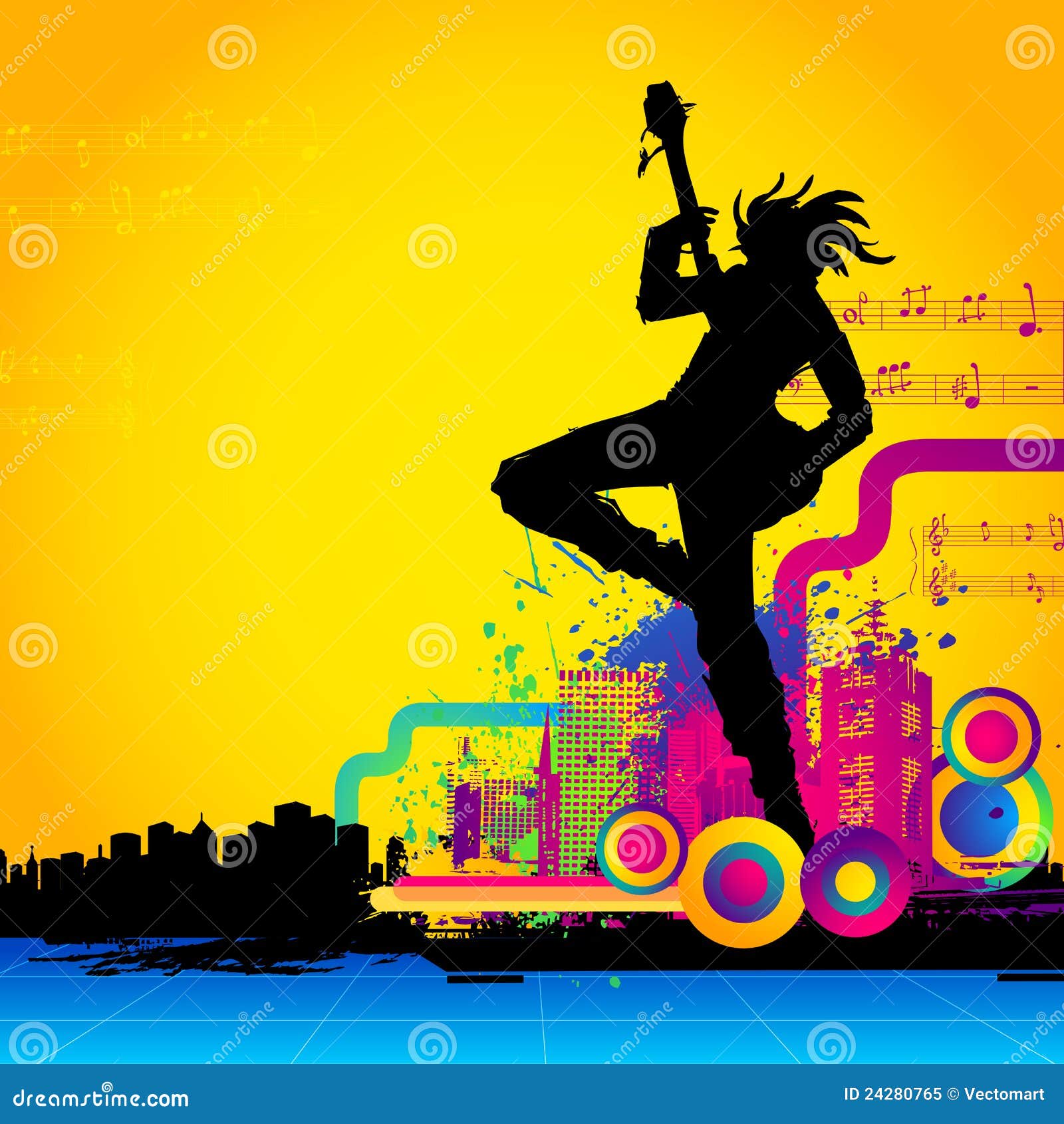 Rockstar with Guitar stock vector. Illustration of fashion - 24280765