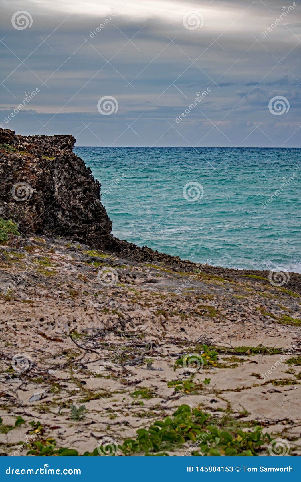rocky beach at lenny`s bar and grille in cayo coco, cuba