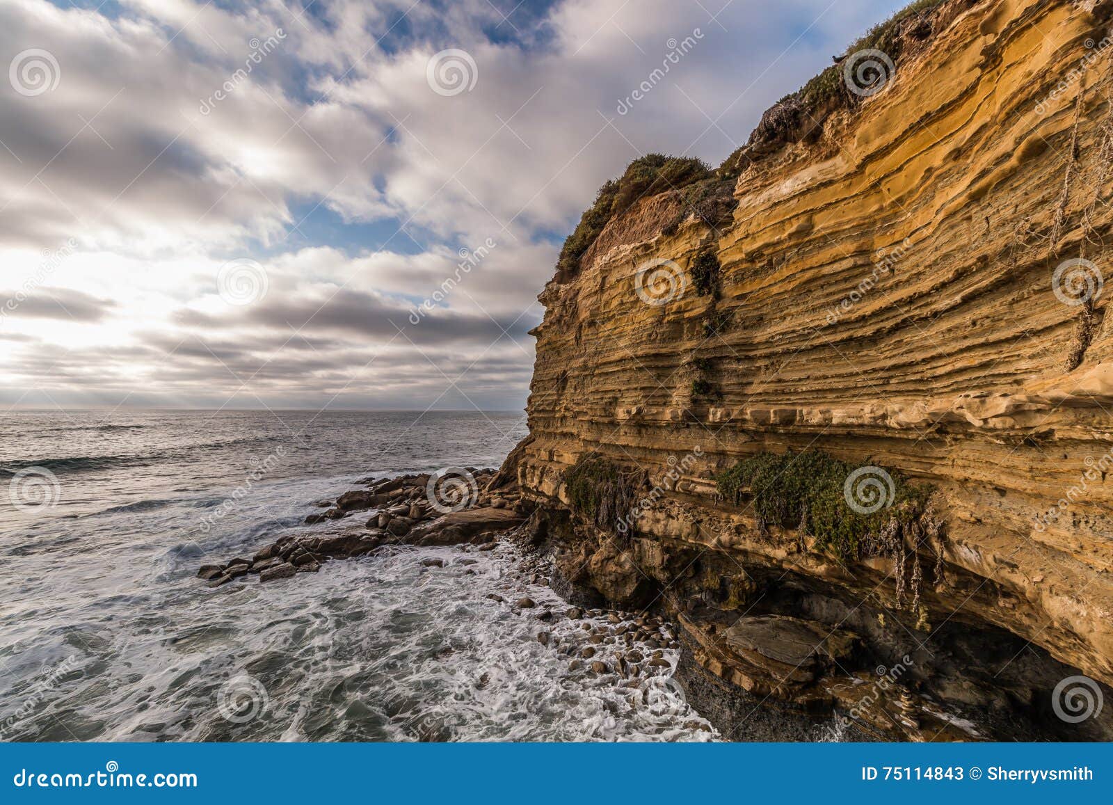 Rocky Cliff With Bushes, Bottom To Top View. Rocks After Blasting To ...