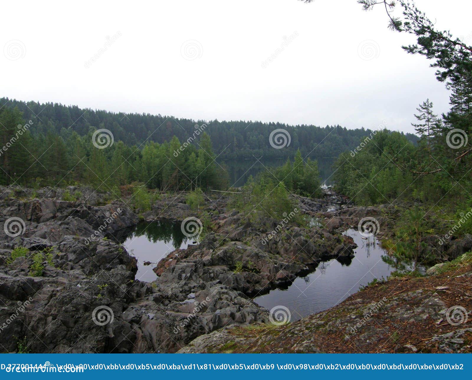 a rocky landscape with trees and rocks in the foreground. suna river, poor porog waterfall, girvas