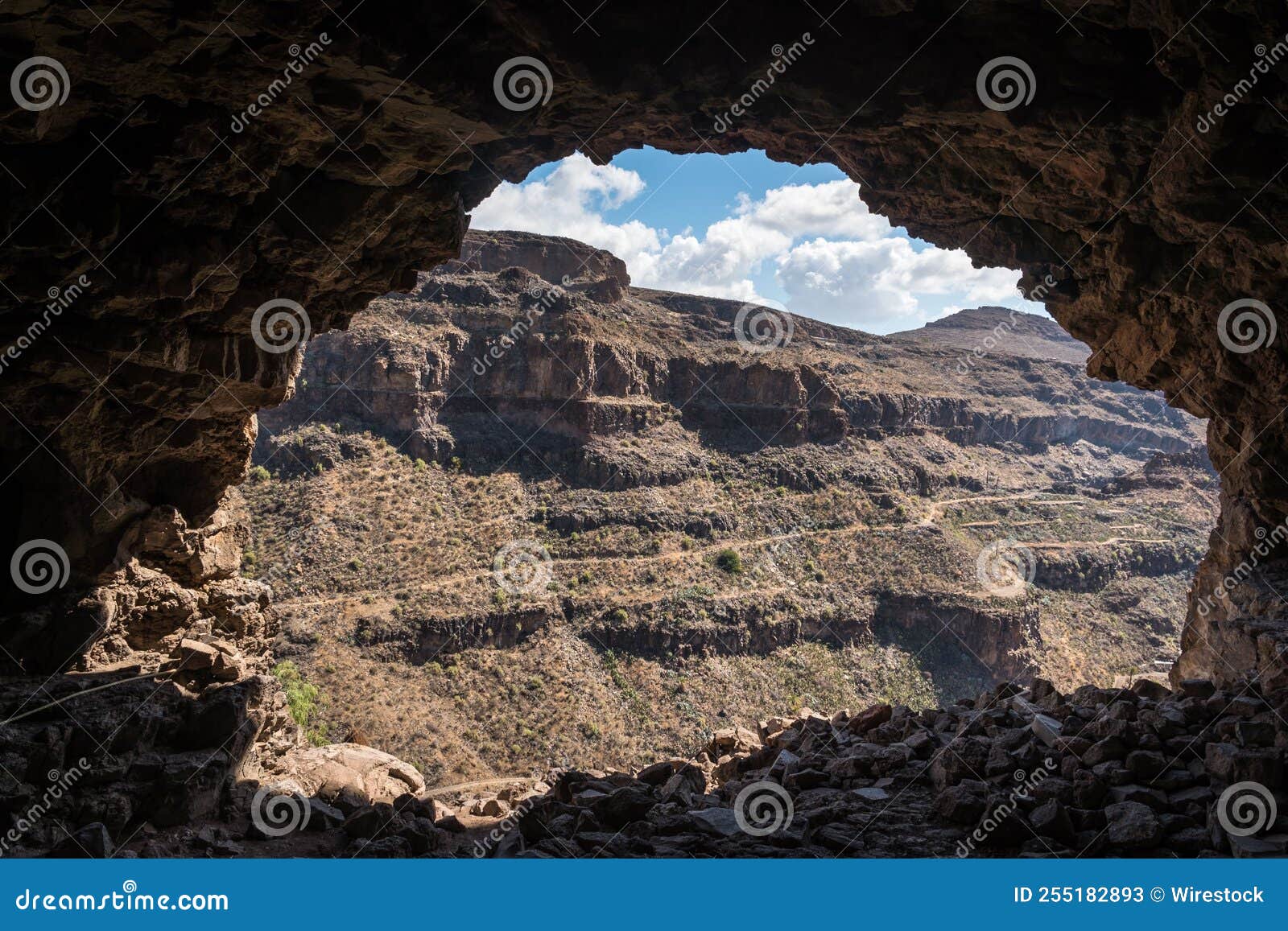 Rocky Mountain Landscape is Seen from a Cave Stock Image Image of