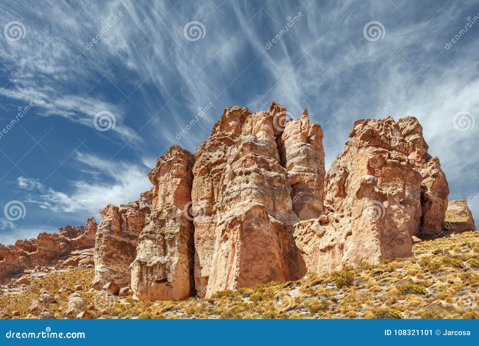 rocky red formation of valle de la felicidad near cariquima and