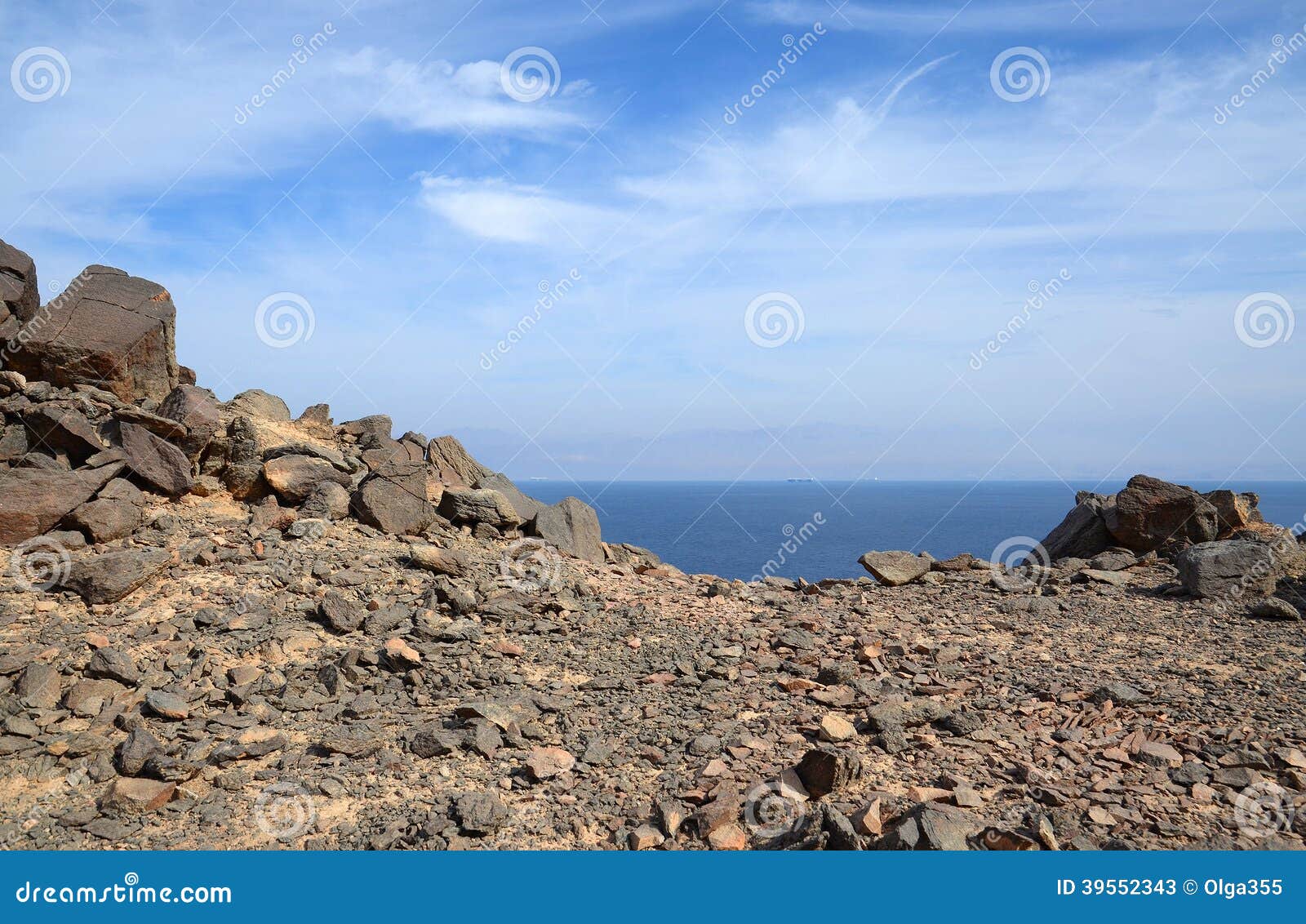rocky terrain on a background of sea and sky