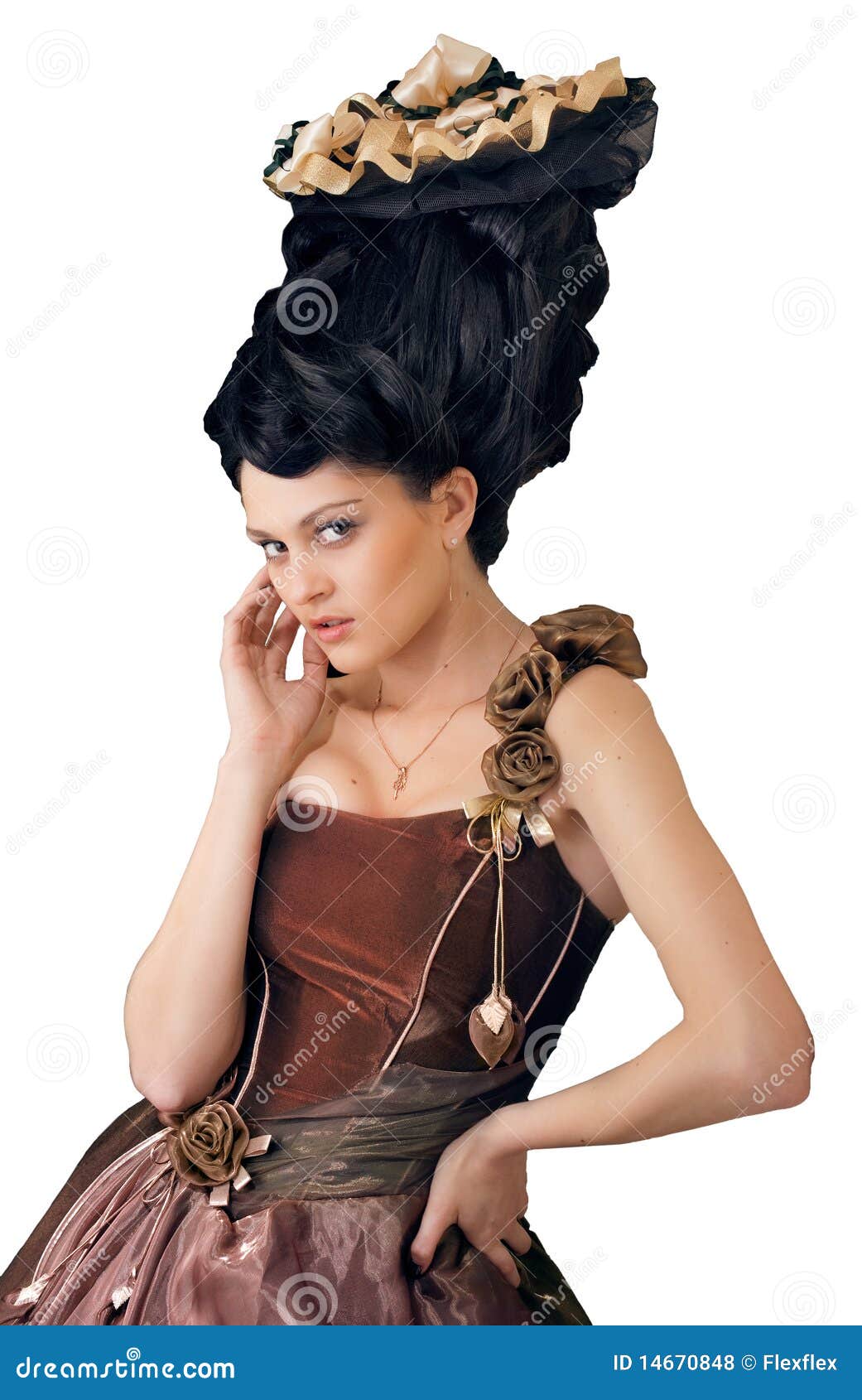 Rococo Style Young Woman Standing In Dress Royalty Free 