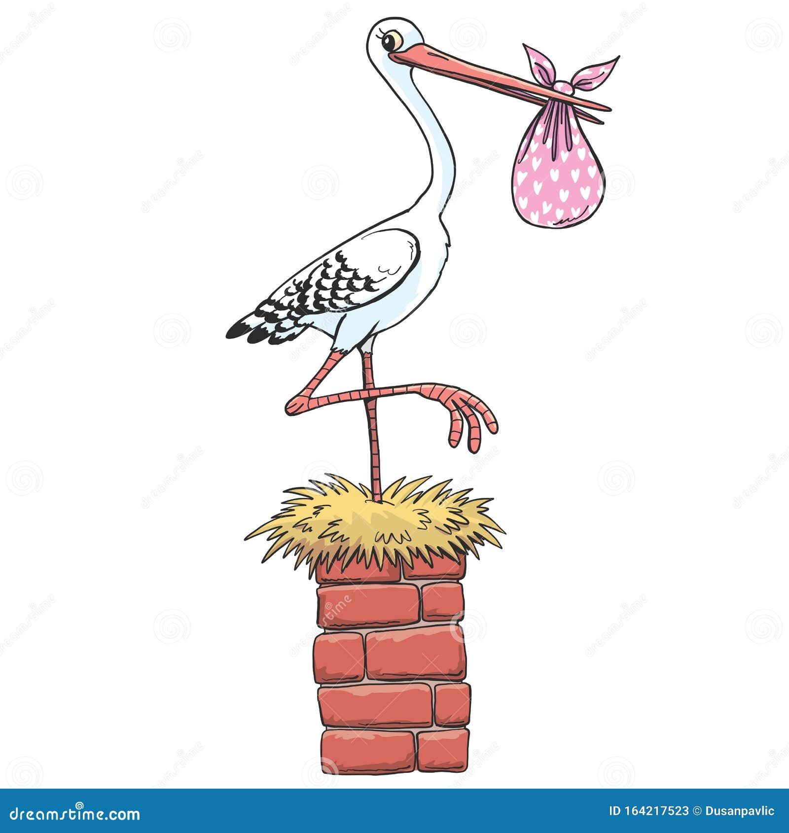 stork on the chimney holds the bind