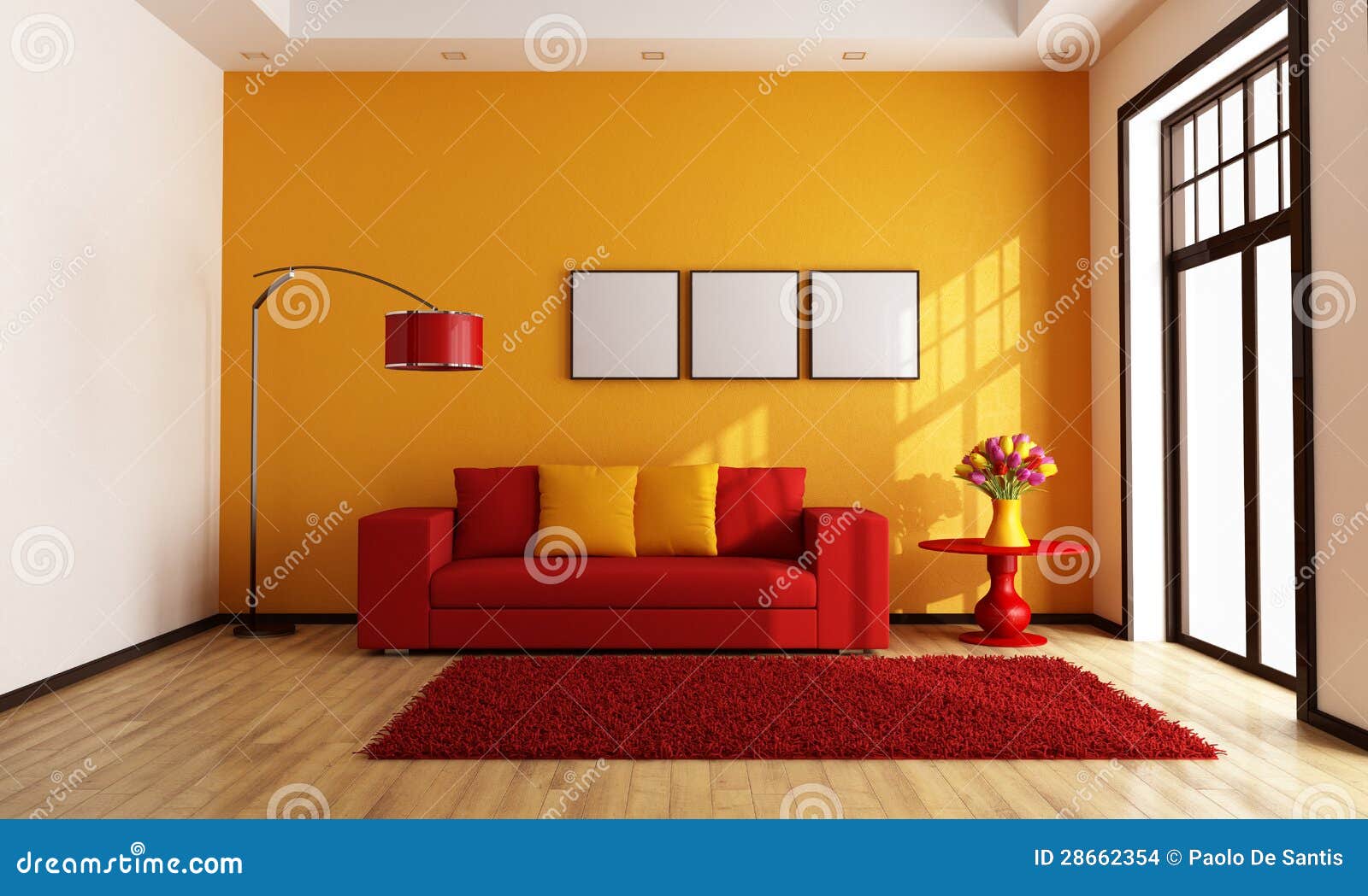 Minimalistische oranje woonkamer royalty vrije stock foto's ...