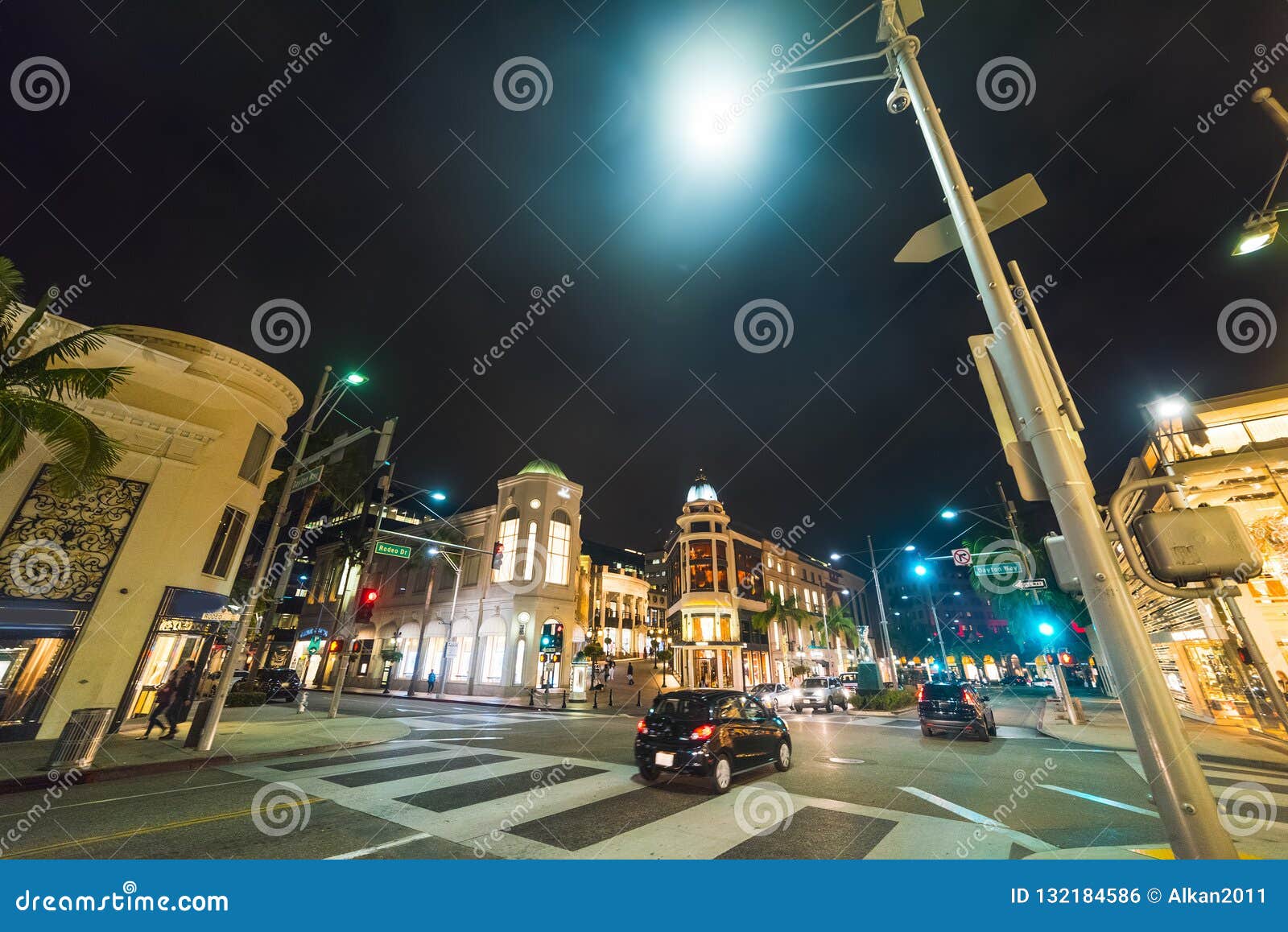 Rodeo Drive at night Beverly Hills Los Angeles California Stock