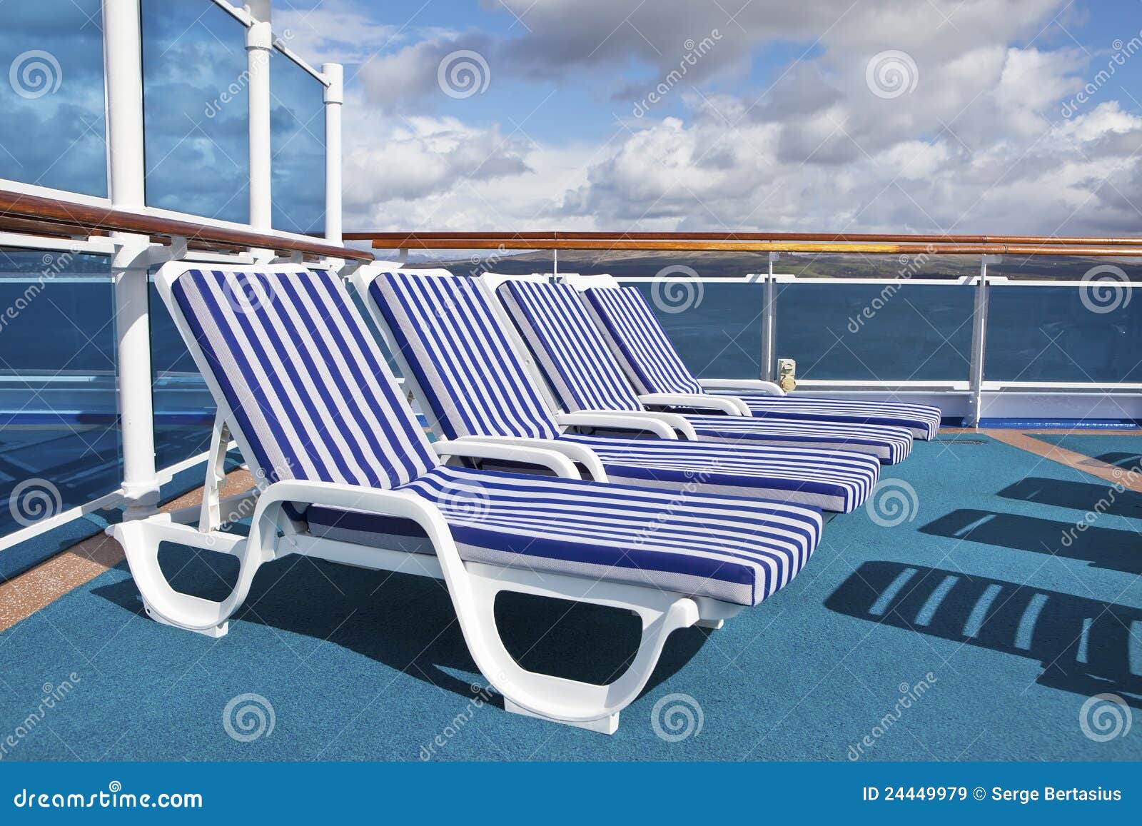 Roe of Deck Chairs on Sundeck of the Cruise Ship Stock Image Image of