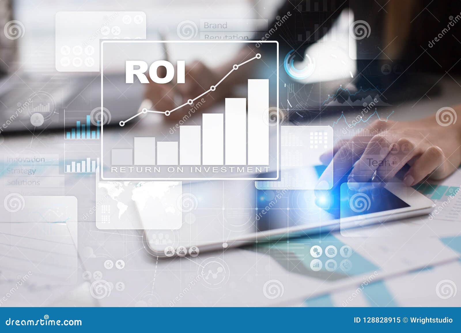 roi graph, return on investment, stock market and trading business and internet concept.