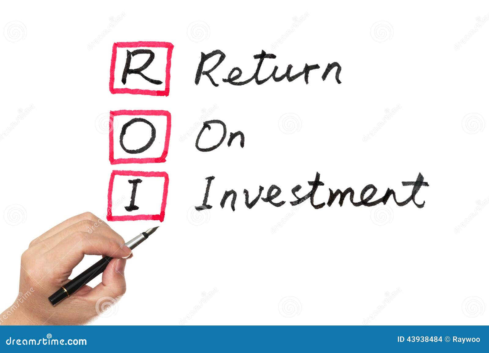 ROI (return on investment) words written on white board