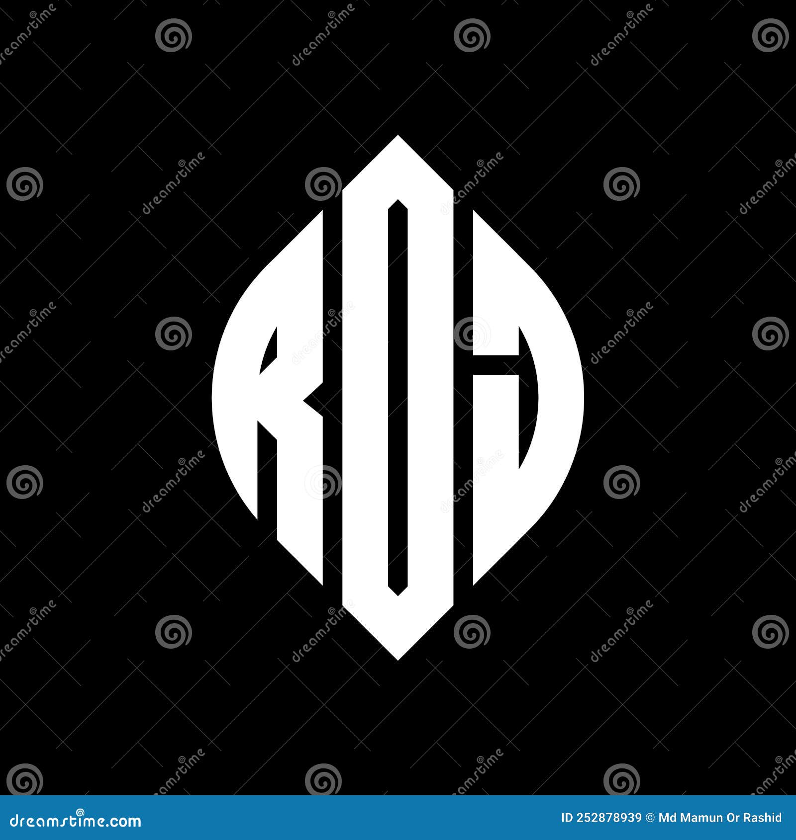 roj circle letter logo  with circle and ellipse . roj ellipse letters with typographic style. the three initials form a