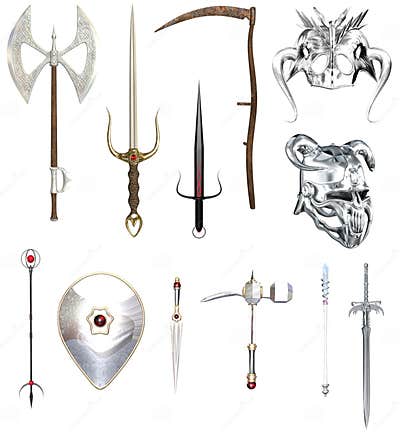 RPG weapons and helmets stock illustration. Illustration of magic ...