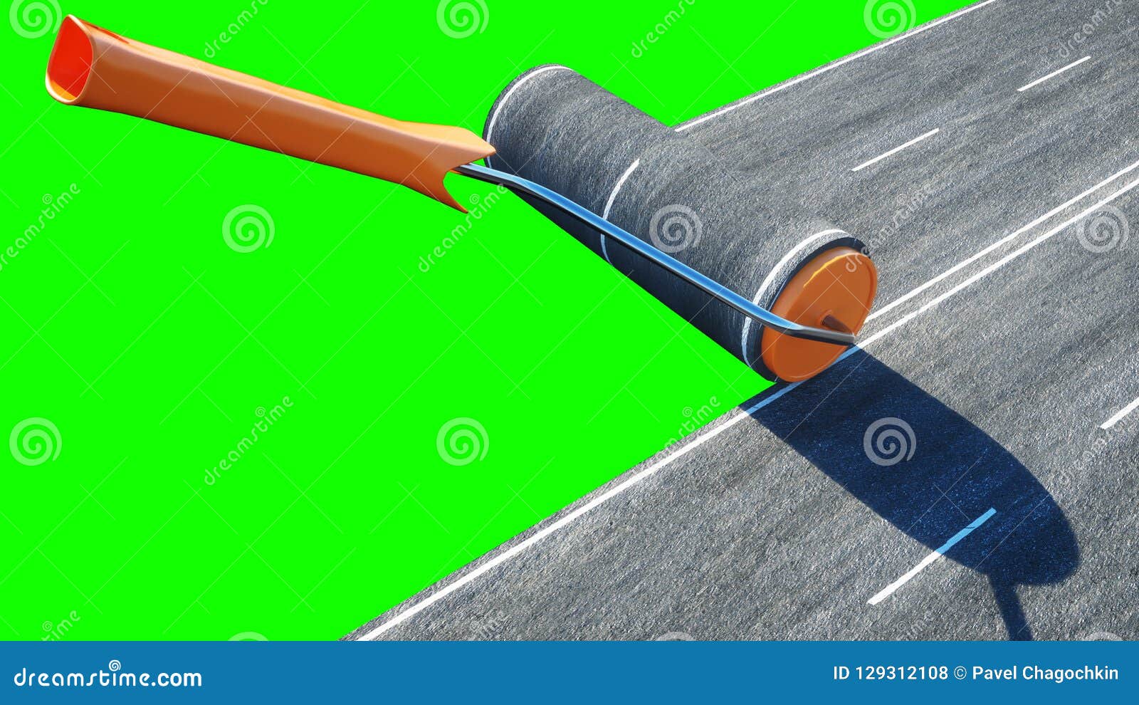 A Roll of Asphalt. Brush of Road. Transport Concept. Green Screen