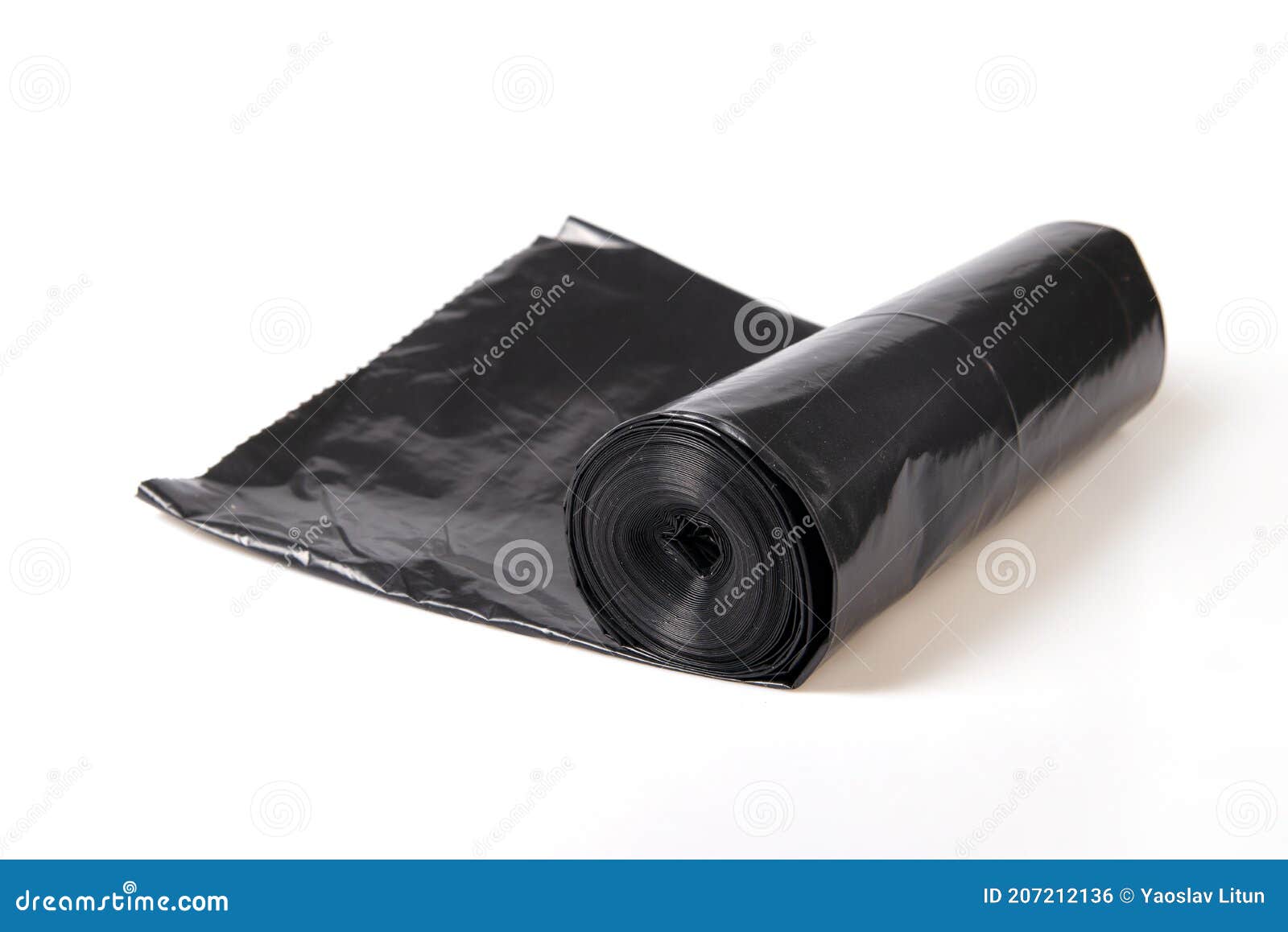 Roll of Black Plastic Polyethylene Sheeting Isolated on White Stock