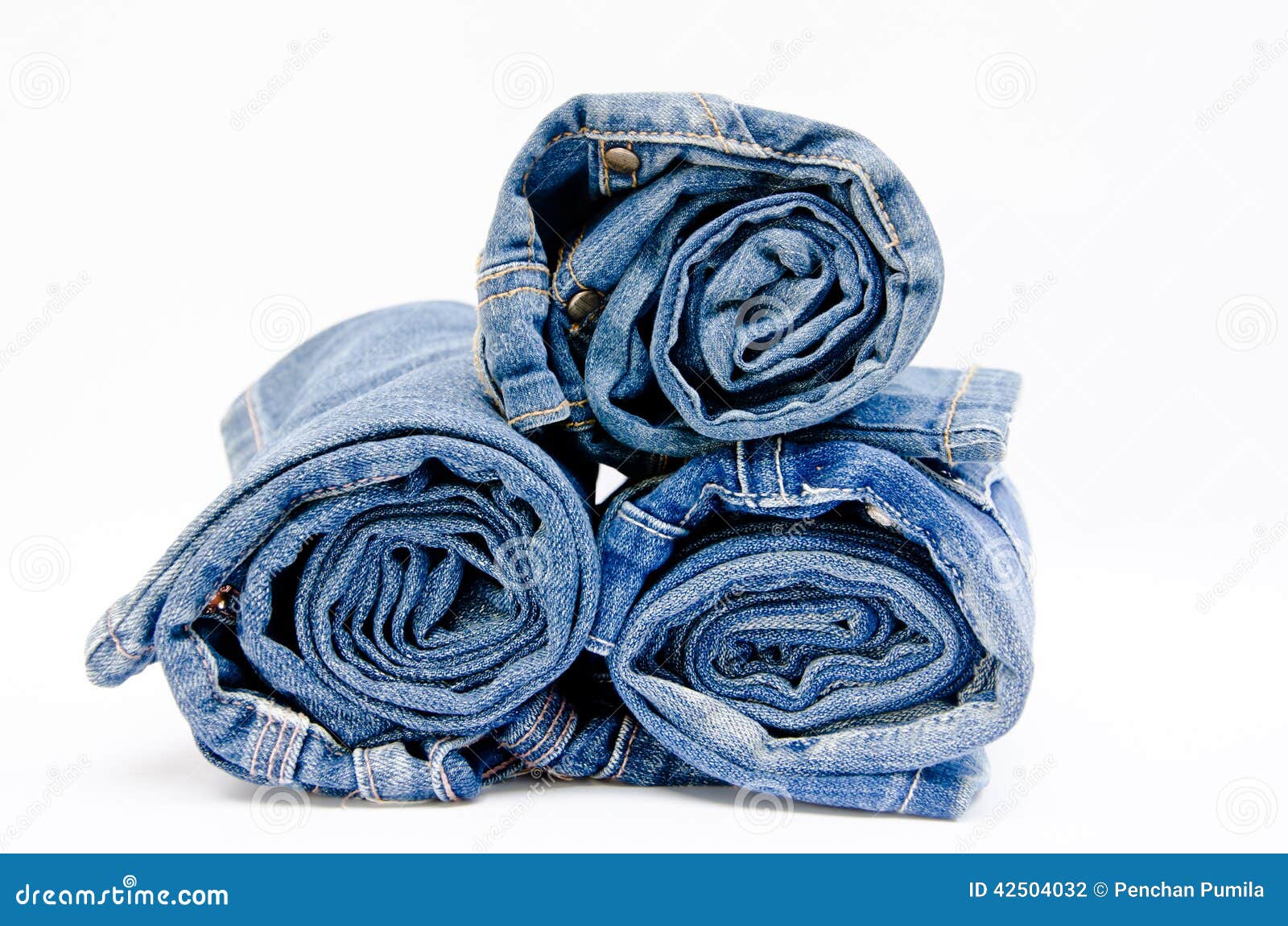 Roll Blue Denim Jeans Arranged in Stack Stock Photo - Image of fold ...