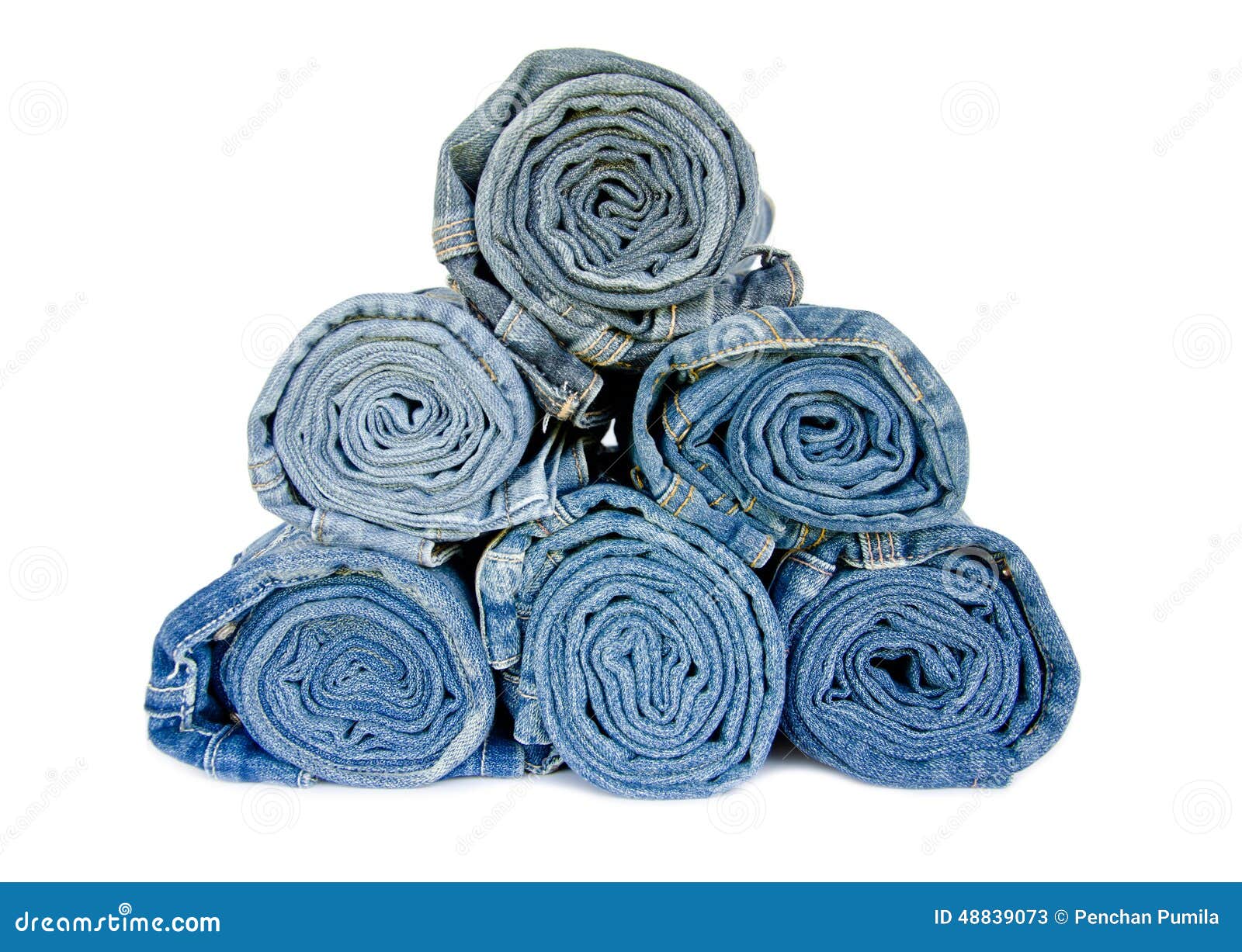 Roll Blue Denim Jeans Arranged on White Background Stock Image - Image ...