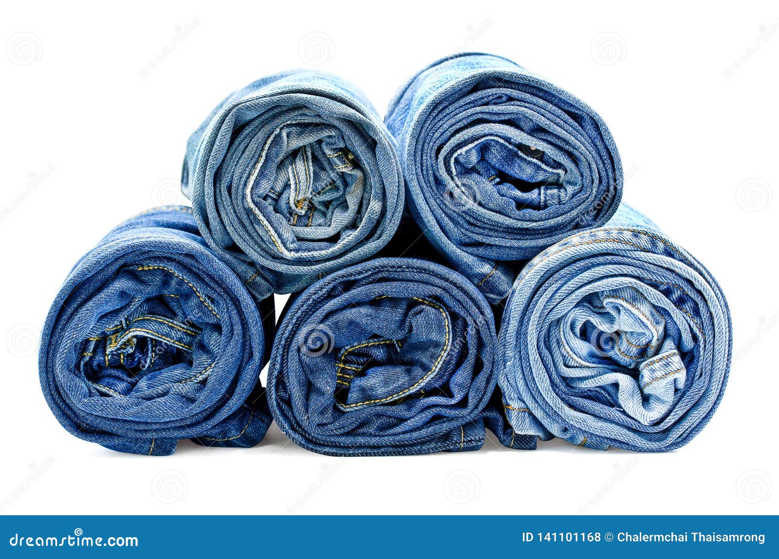 Roll Blue Jeans on White Background with Clipping Path Stock Photo ...