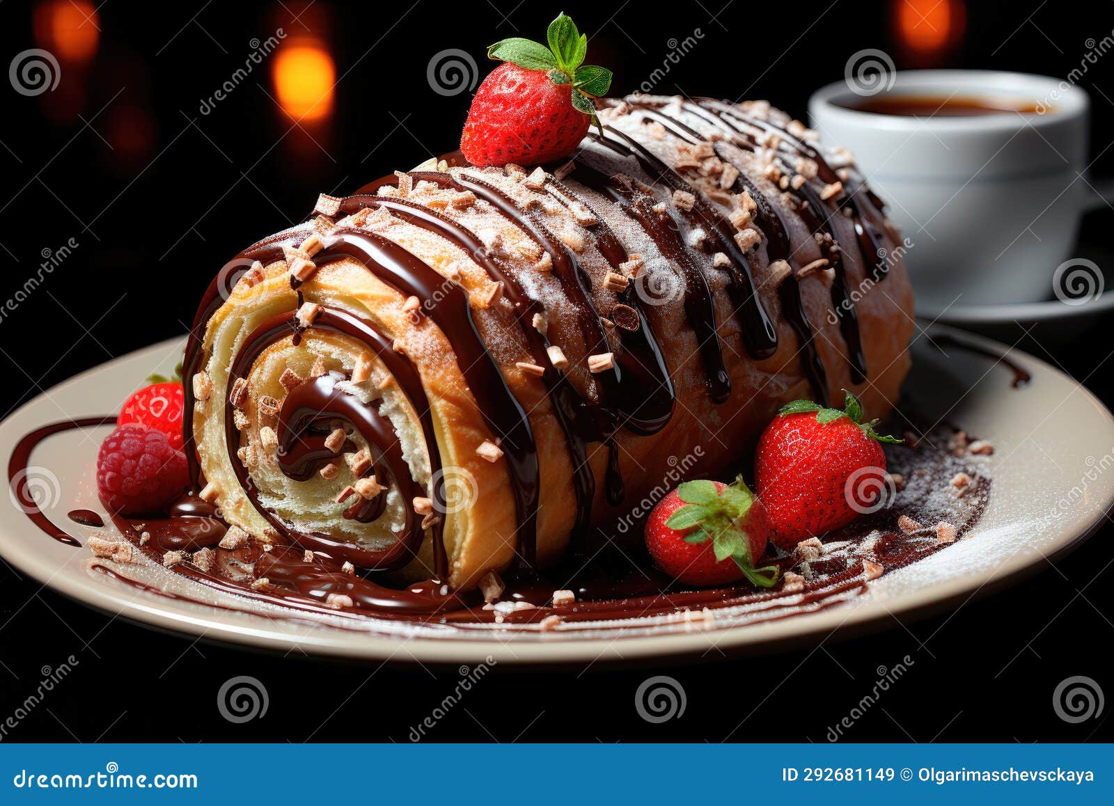 Roll with Buttercream, Covered with Chocolate and Nuts and Decorated