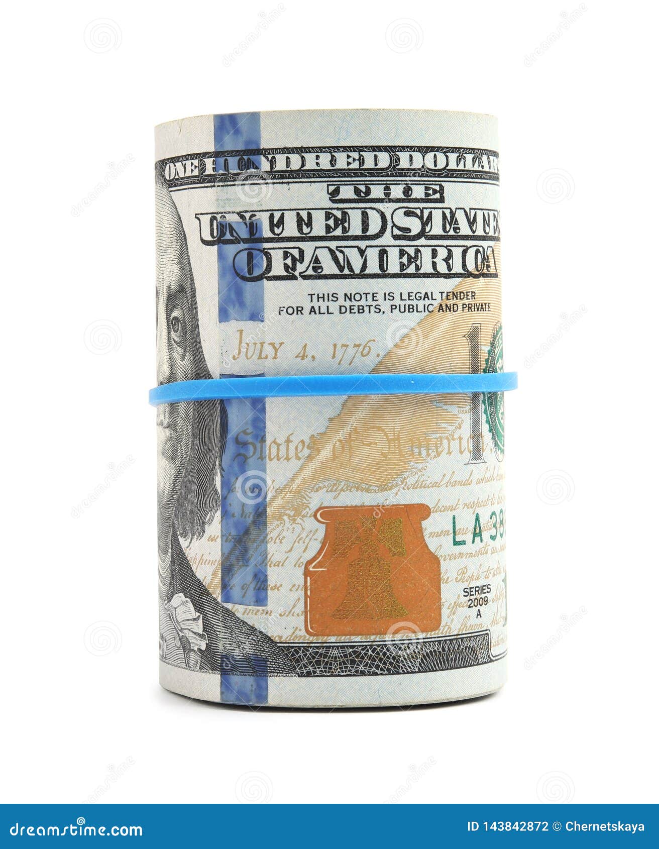 Roll of Dollar Bills with Rubber Band on White Stock Photo Image of