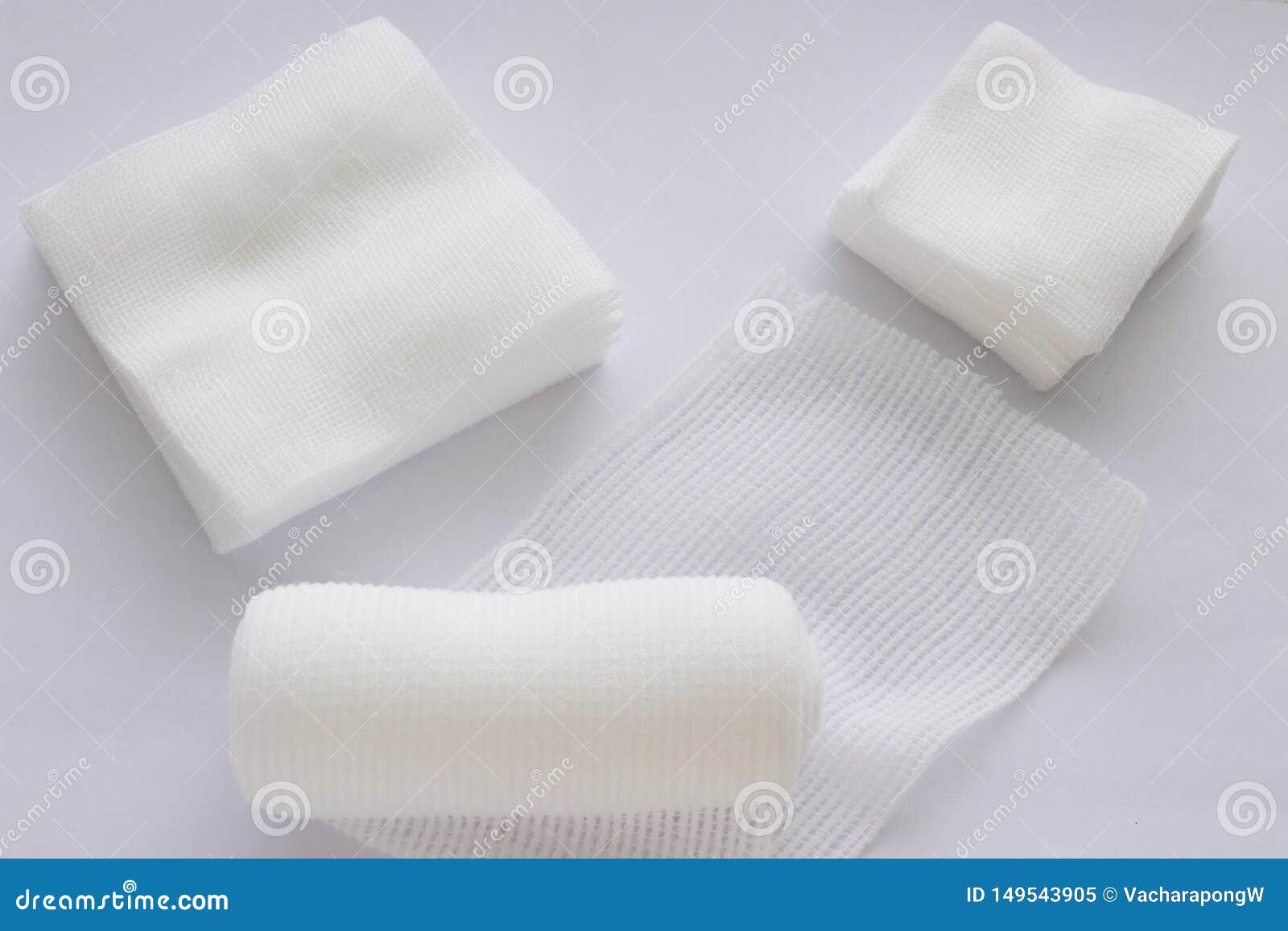 Roll Gauze ,pad Gauze,bandage on White Background Stock Image Image