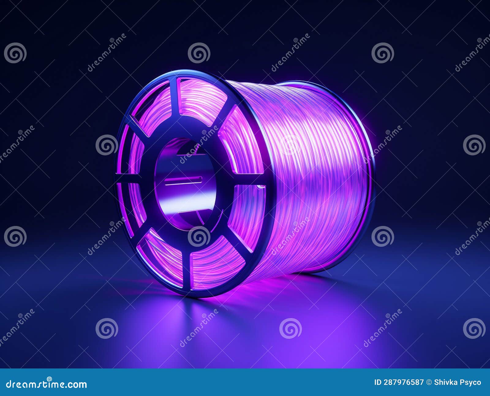 A Roll of Glowing Purple Wire on Blue Light Background Generative AI