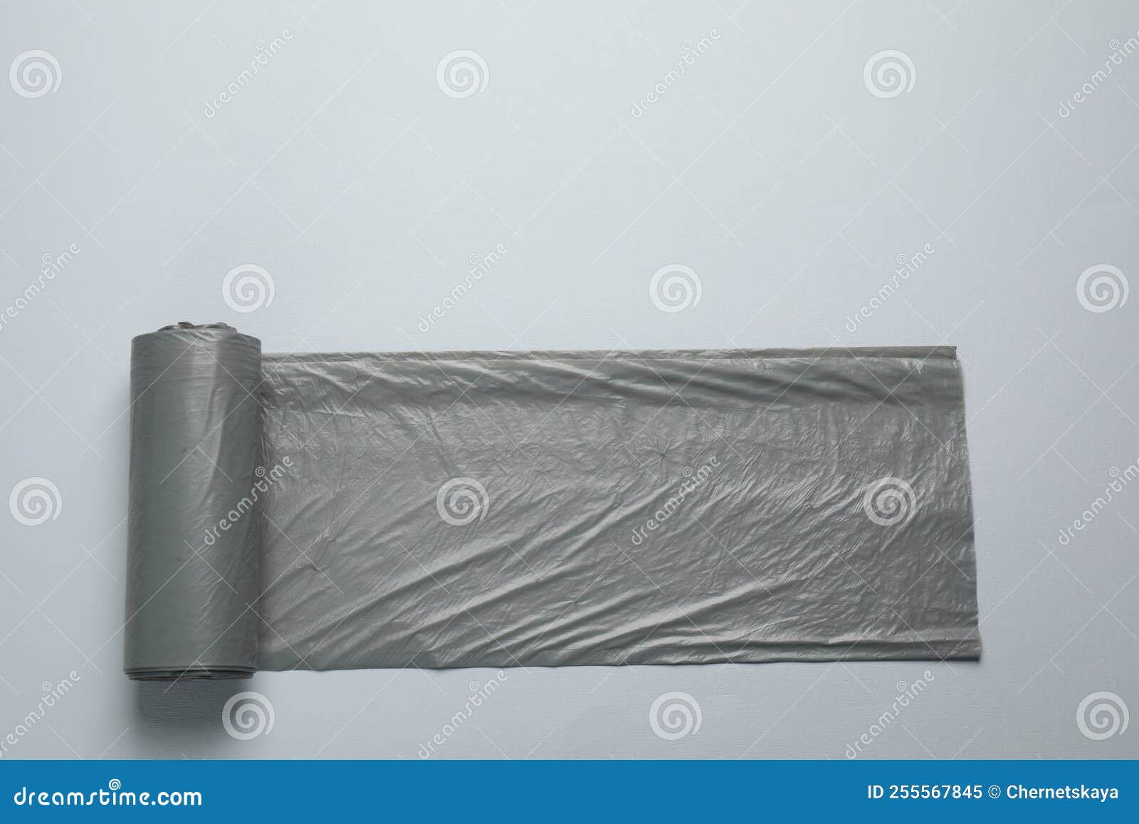 Roll of Grey Garbage Bags on Light Background, Top View Stock Image