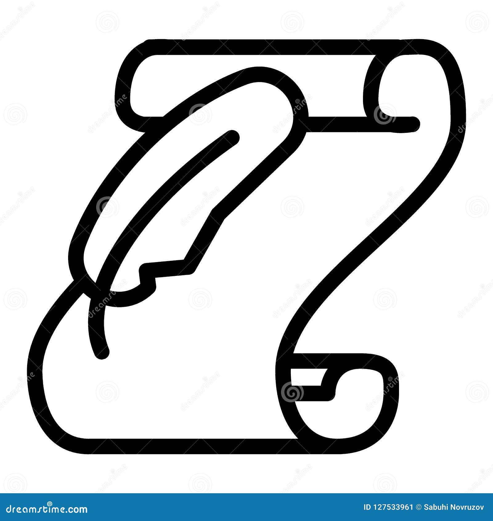 Download Roll Of Old Paper And Feather Line Icon. Manuscript And ...