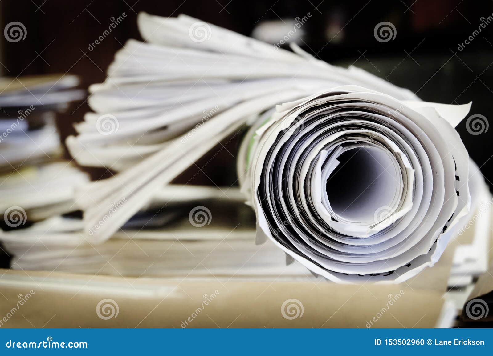 Roll Of Paper On Desk Blueprints Draft Stock Photo Image Of