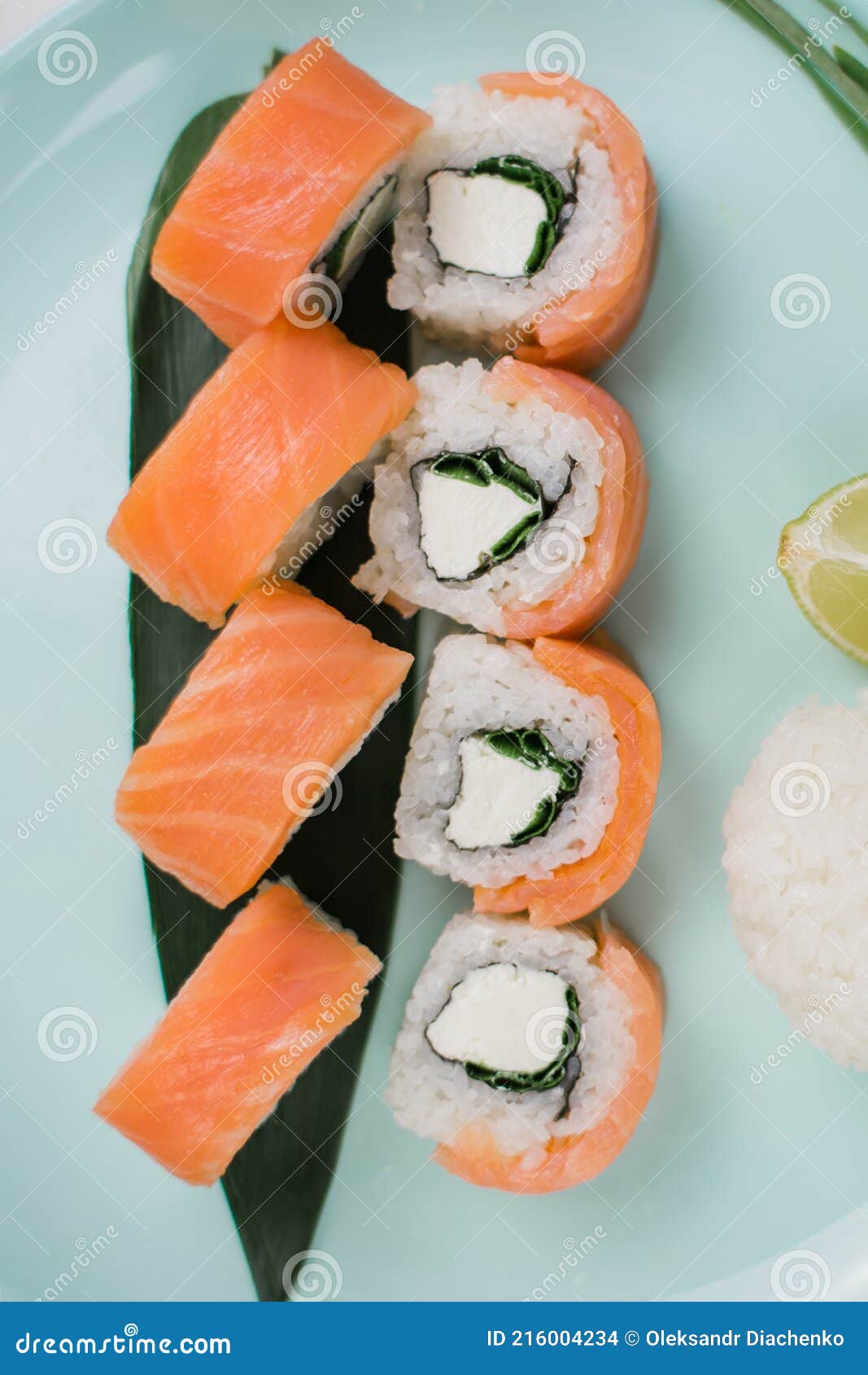 Roll with Salmon and White Rice and Cream Cheese Stock Photo Image of maki, salad 216004234