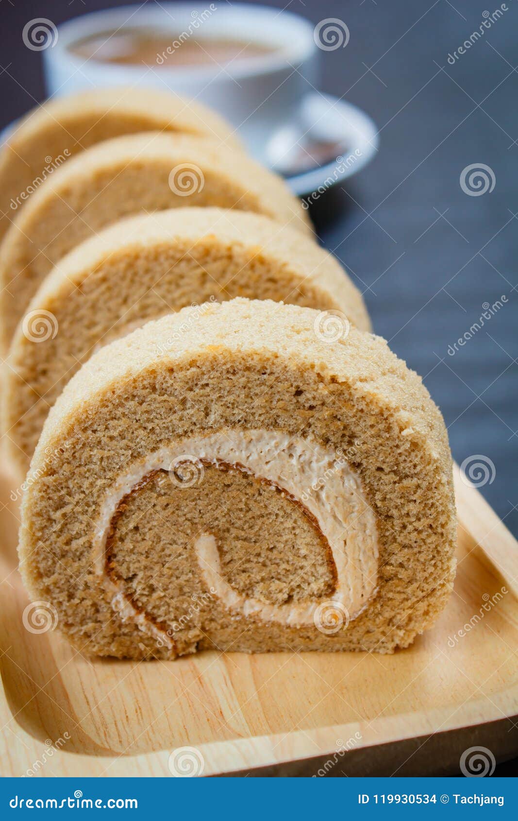 Coffee roll cake. stock photo. Image of chocolate, sweet 119930534