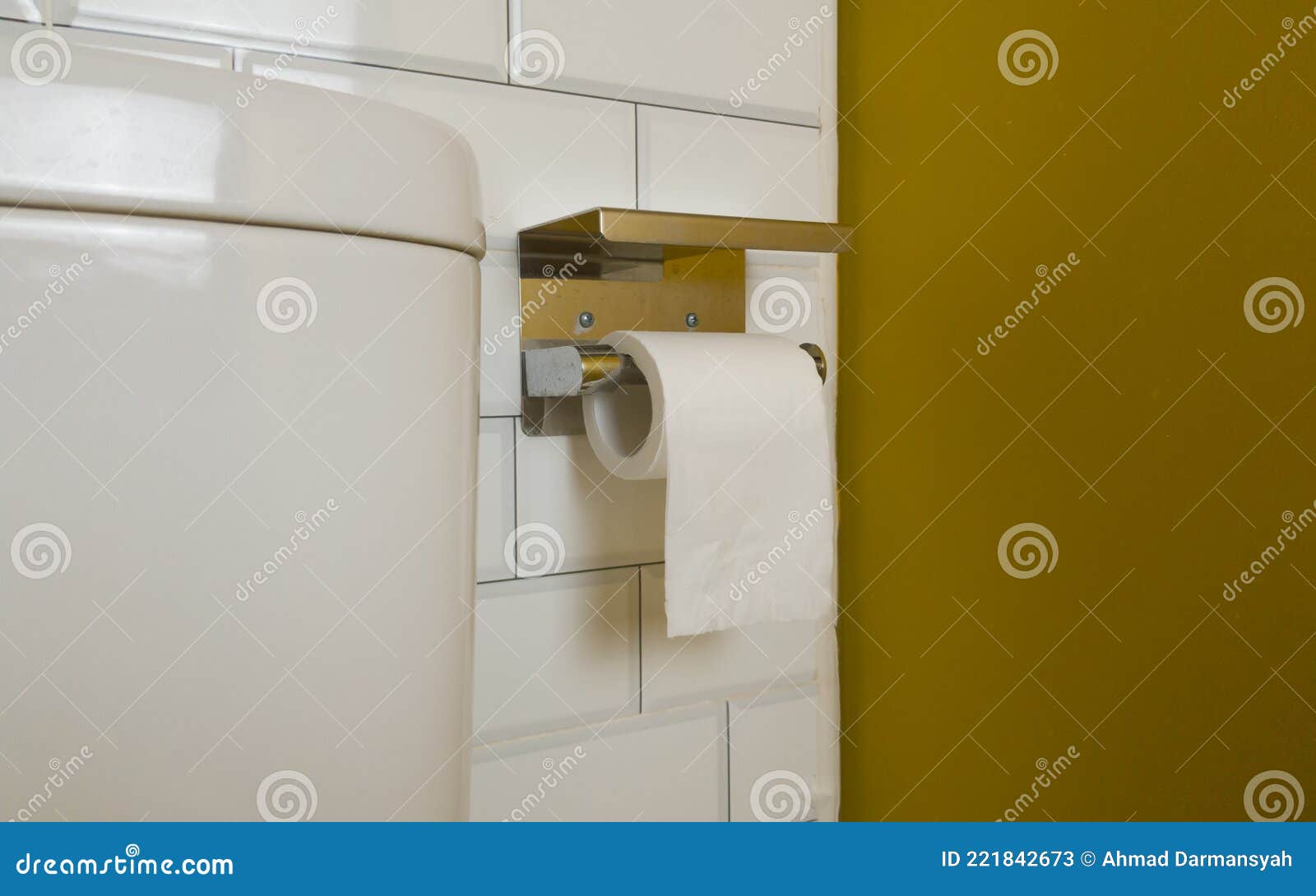 Roll of Toilet Paper Hanging on White Wall Stock Image Image of