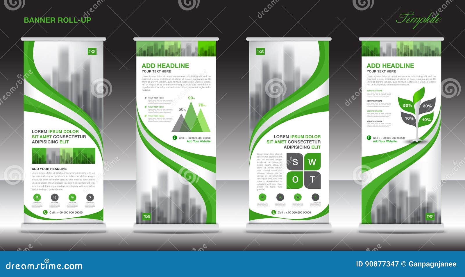 Roll Up Banner Stand Template Design Green Banner Layout Ads Stock Vector Illustration Of Design Banner