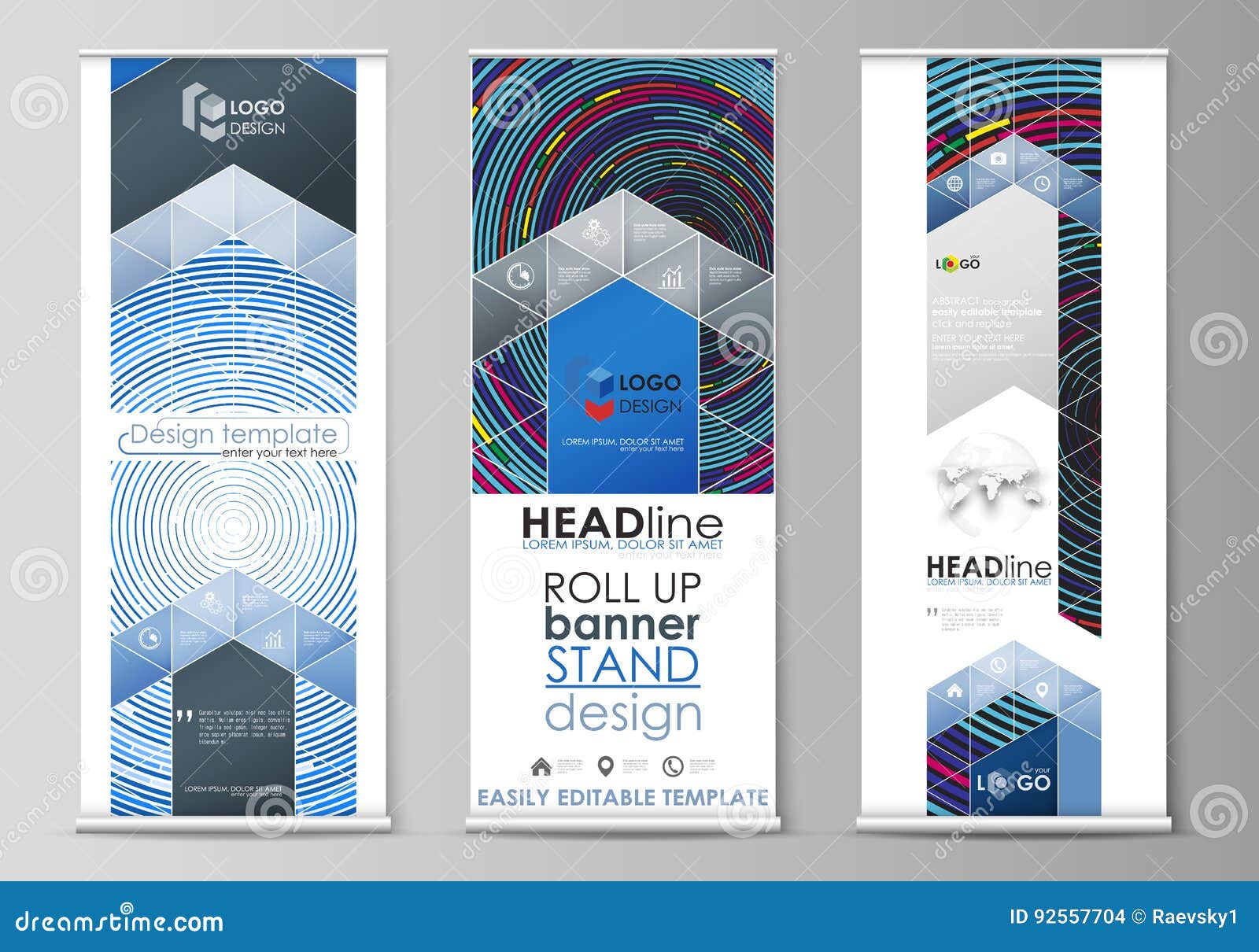 Roll Up Banner Stands, Flat Design Templates, Abstract Geometric Intended For Banner Stand Design Templates
