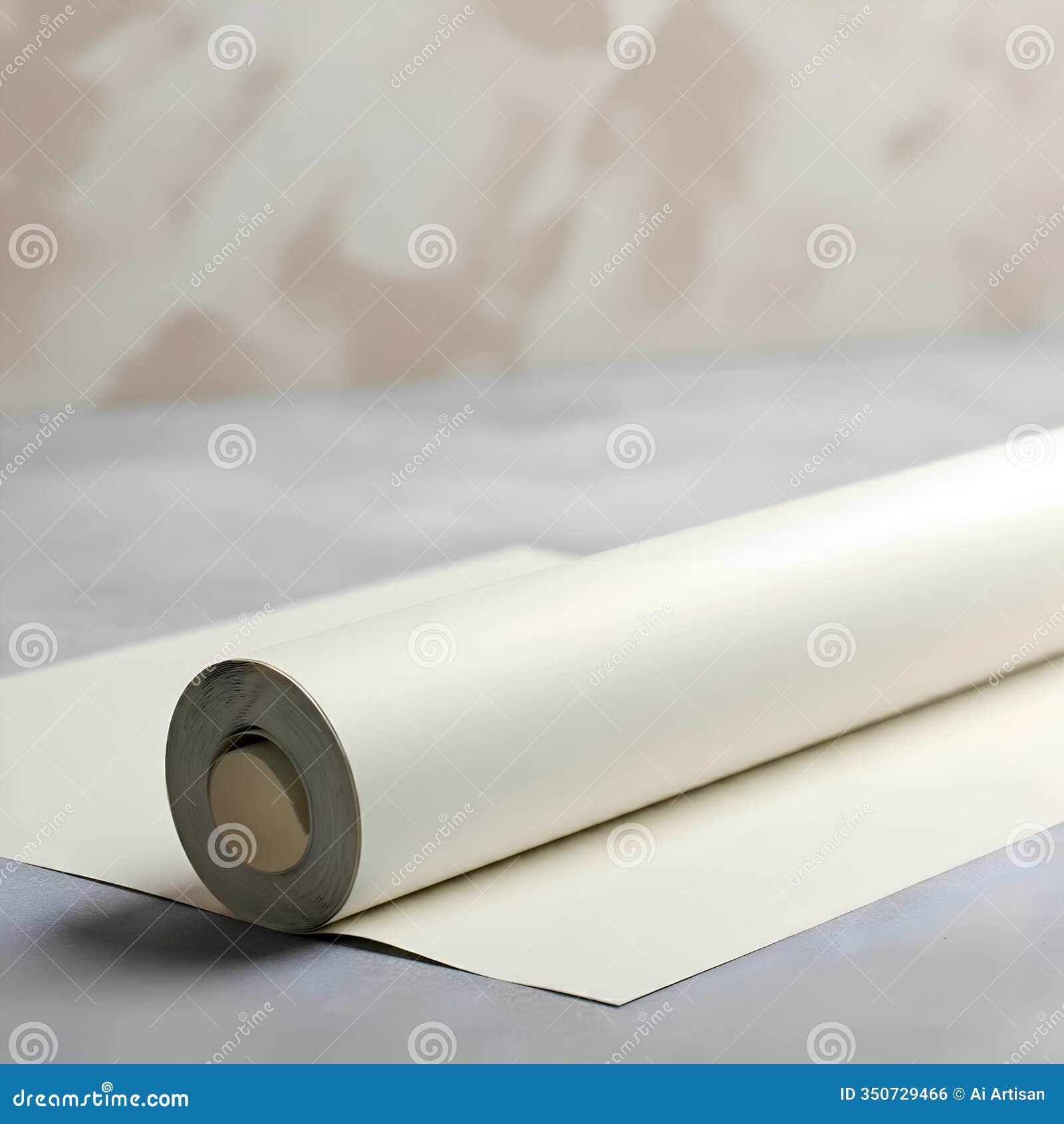 ai generated roll of white material unfurling on a light gray surface