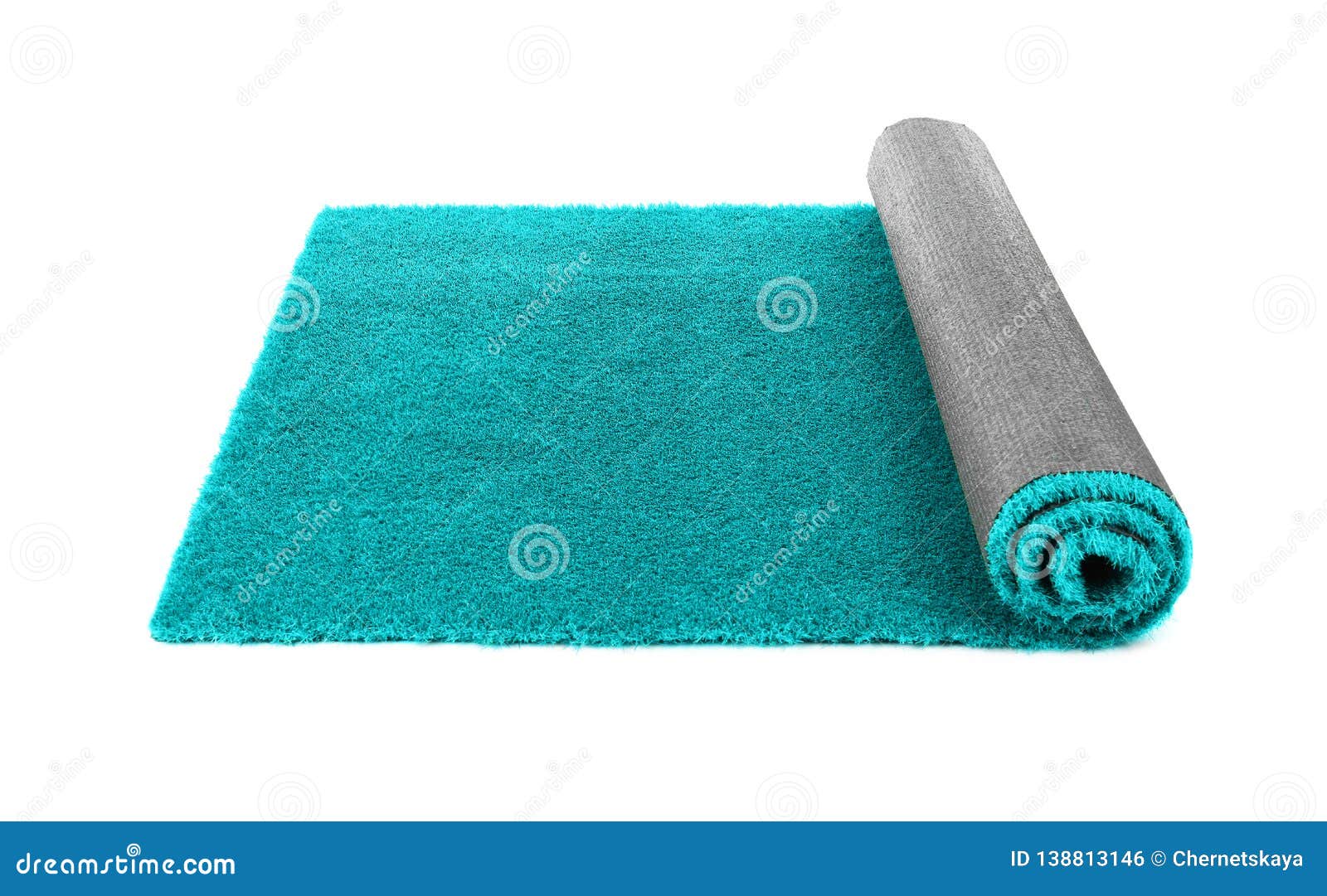 Rolled Artificial Grass Carpet On White Background. Stock Photo 