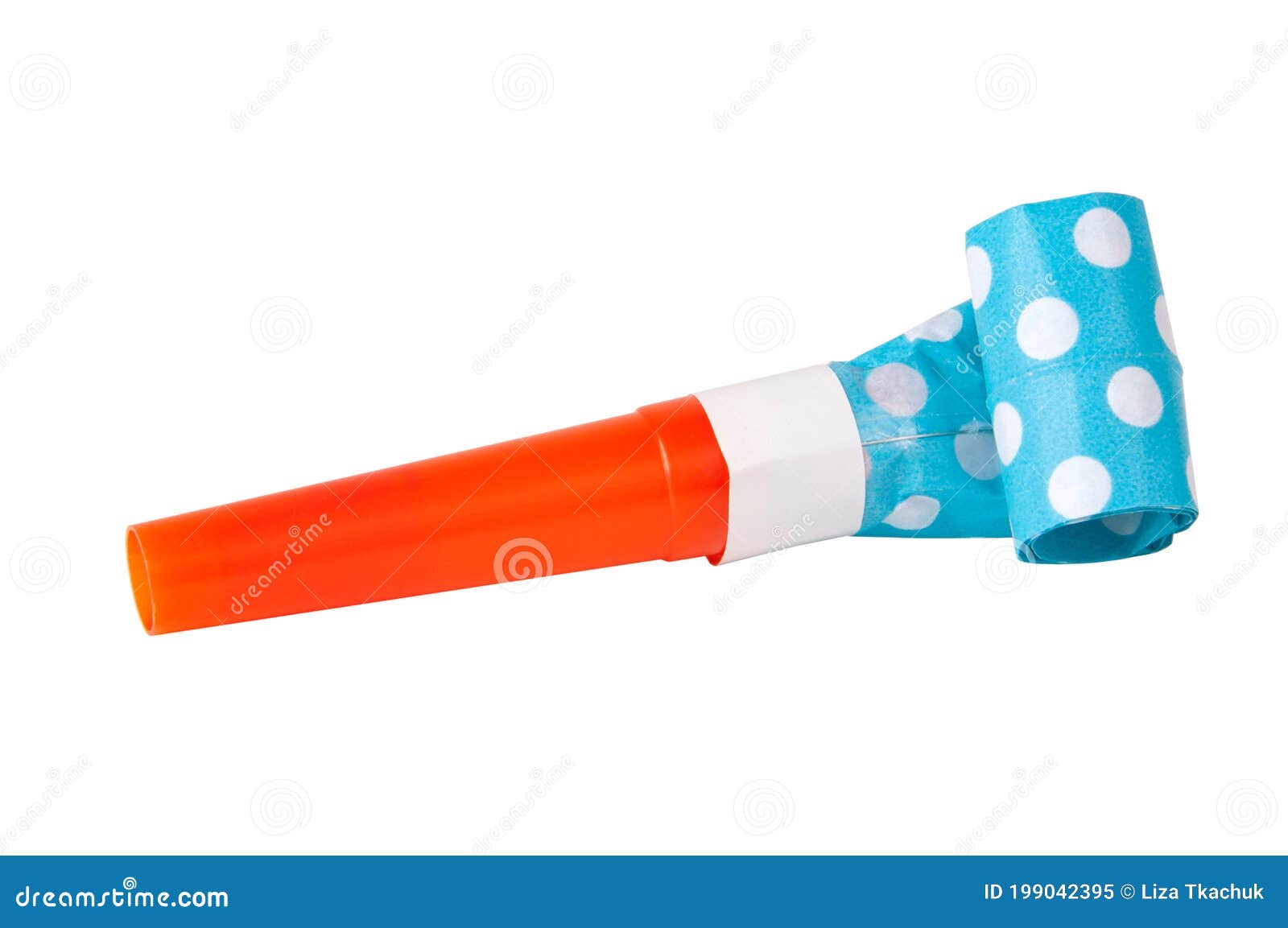 Rolled Festive Noisemaker or Party Whistle Horn on the White Isolated