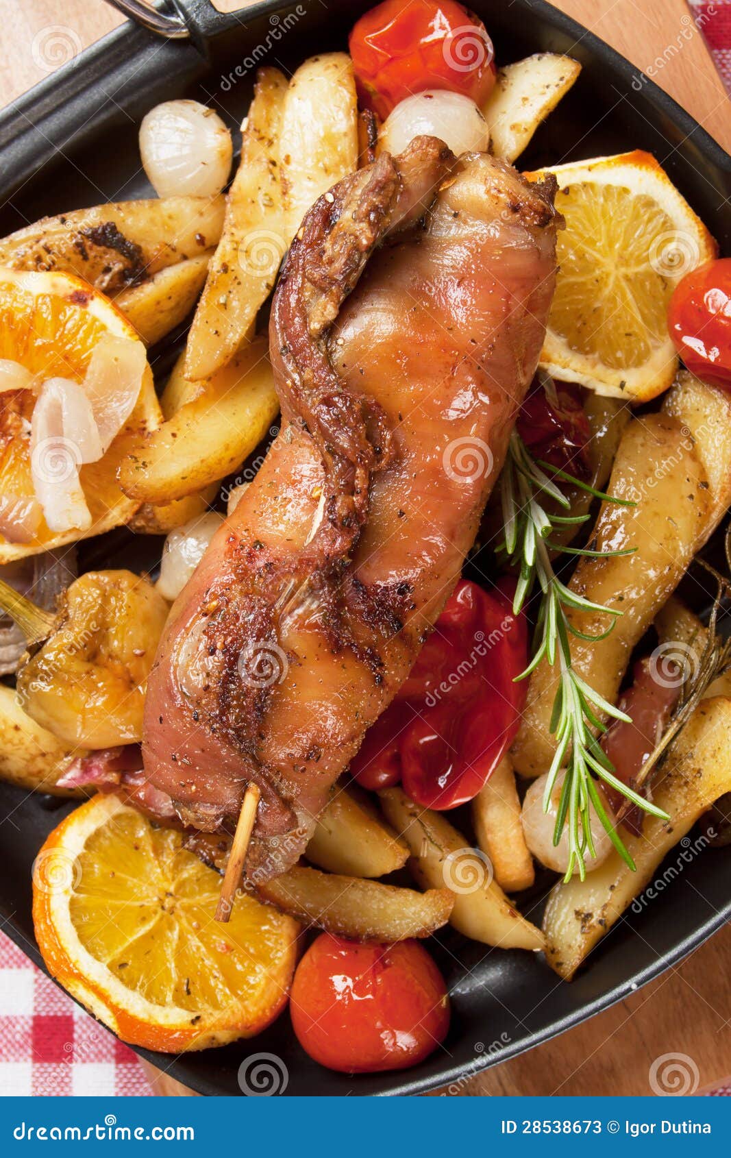 Rolled Meat Skewer with Oven Roasted Vegetables Stock Image Image of