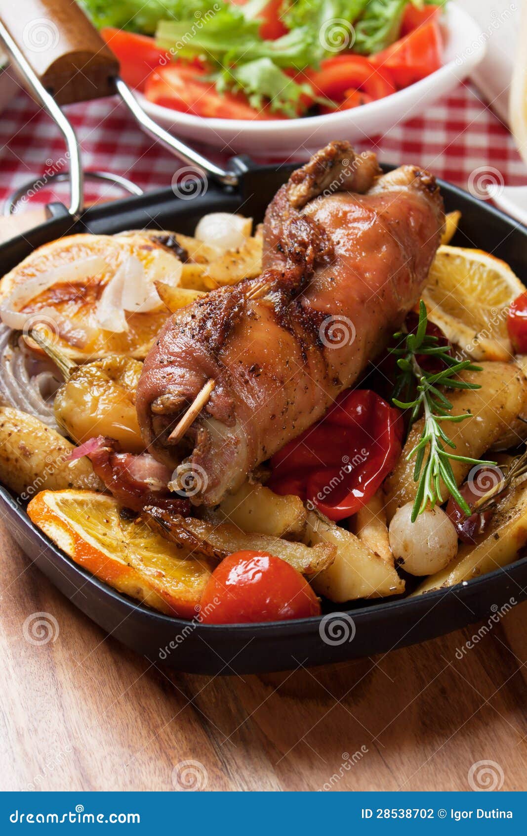 Rolled Meat Skewer with Oven Roasted Vegetables Stock Photo Image of