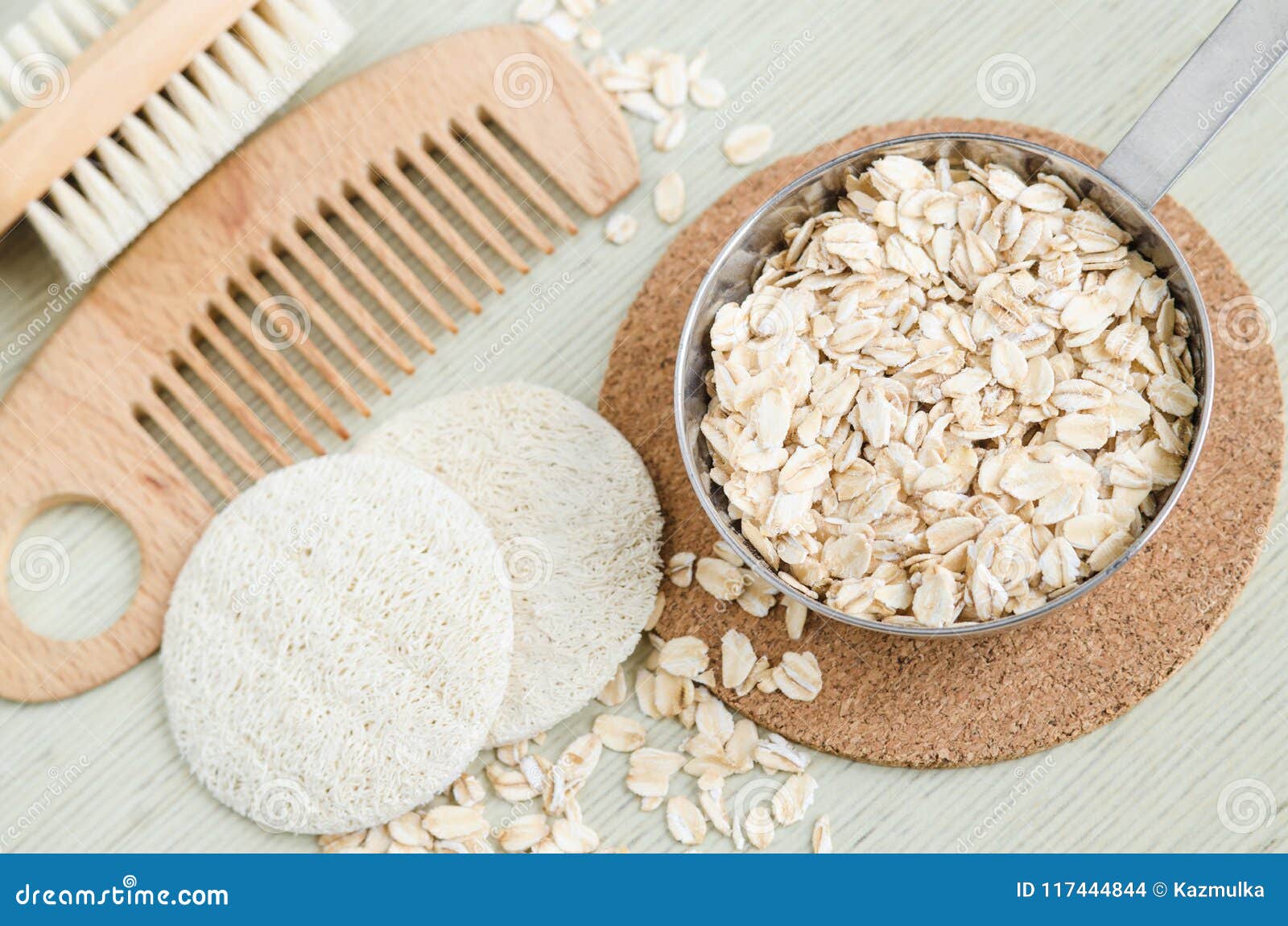 Rolled Oats In A Small Bowl For Preparing Homemade Facial Mask 
