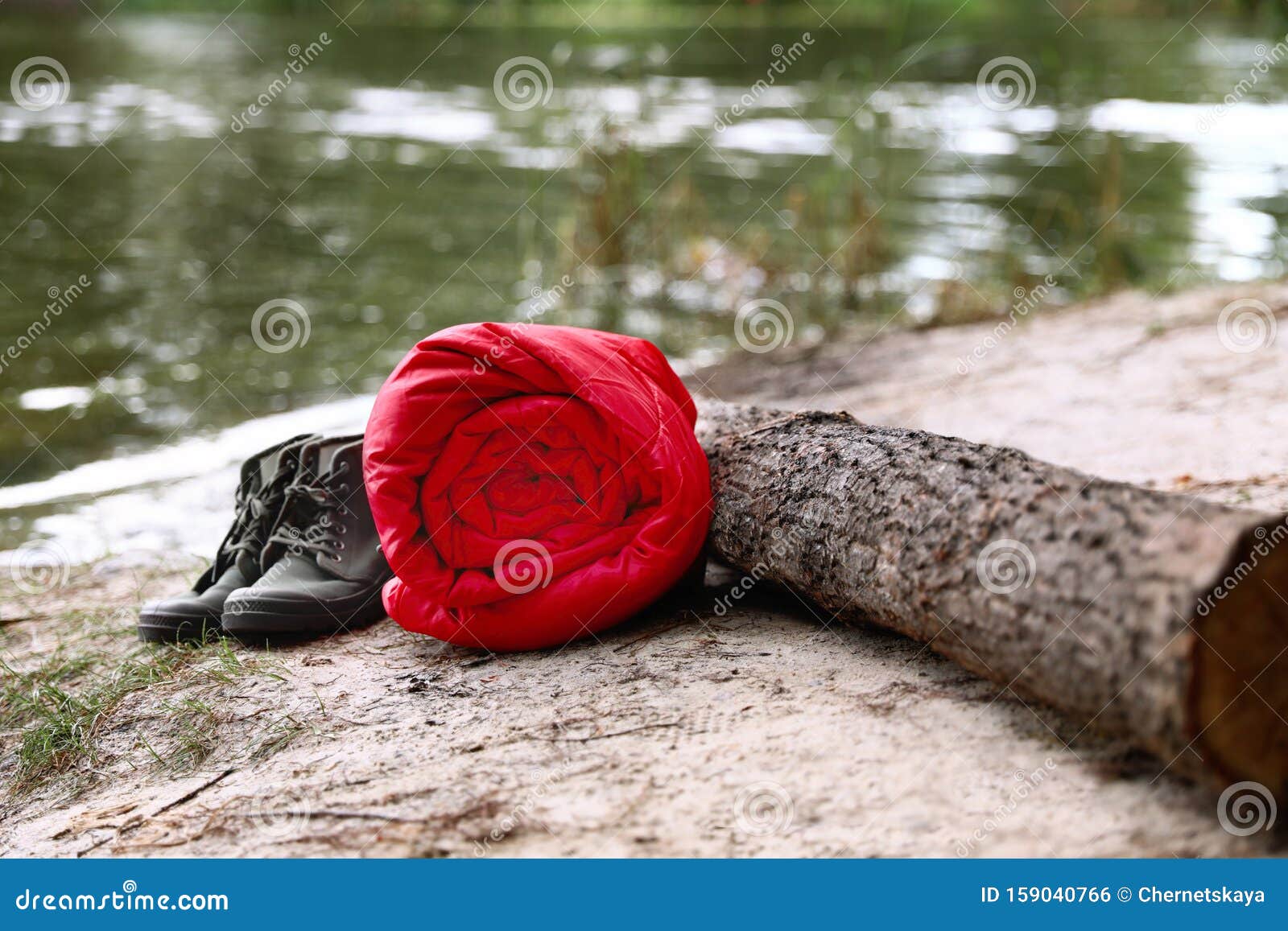Rolled Sleeping Bag and Boots Stock Photo Image of rest, background