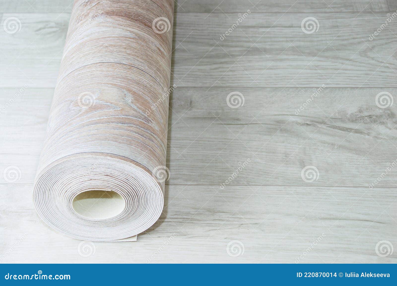 Rolled Up Roll of Beige Linoleum with Wood Texture White Wood Floor ...