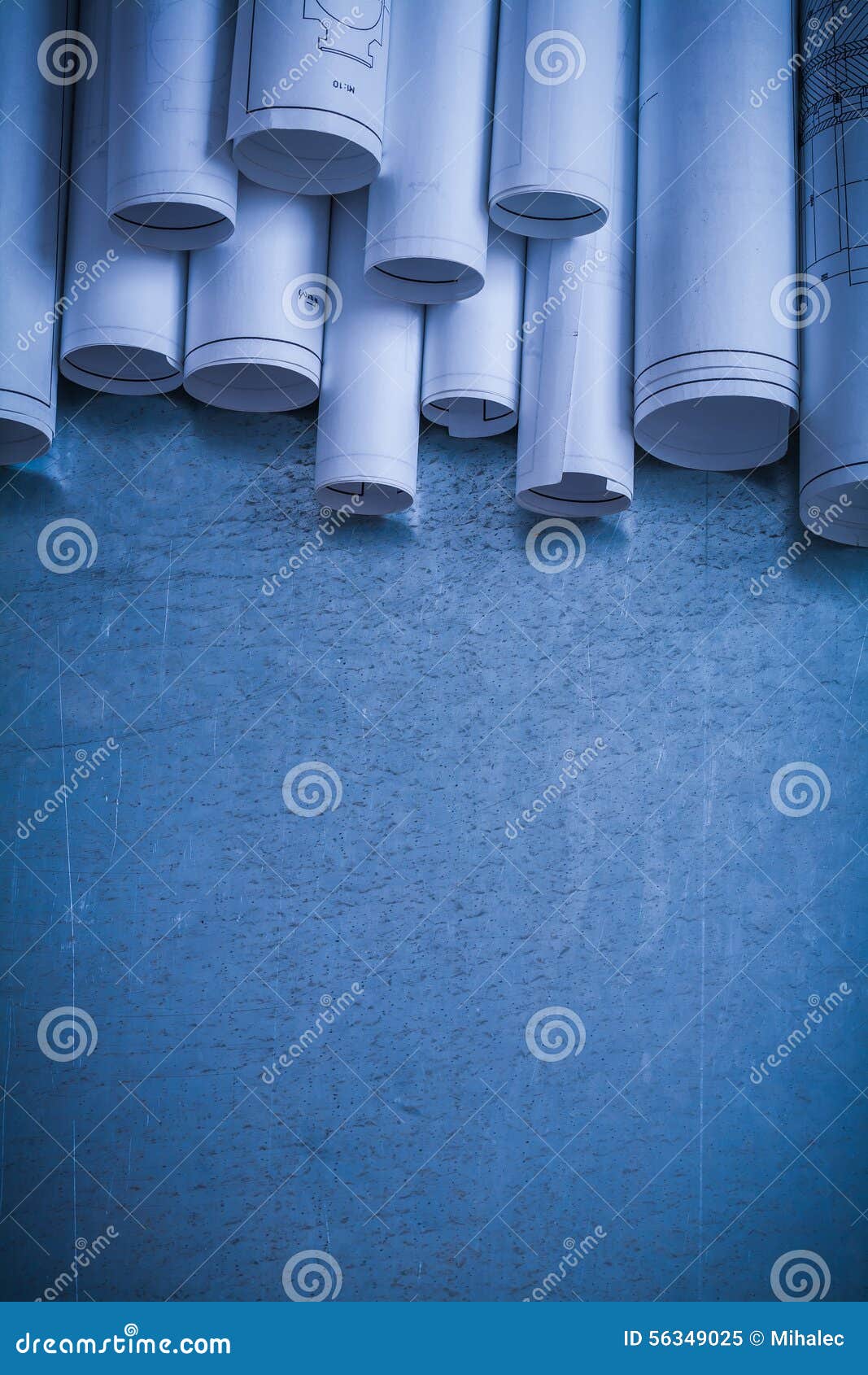 Rolled Up White Architectural Blueprints On Stock Image 